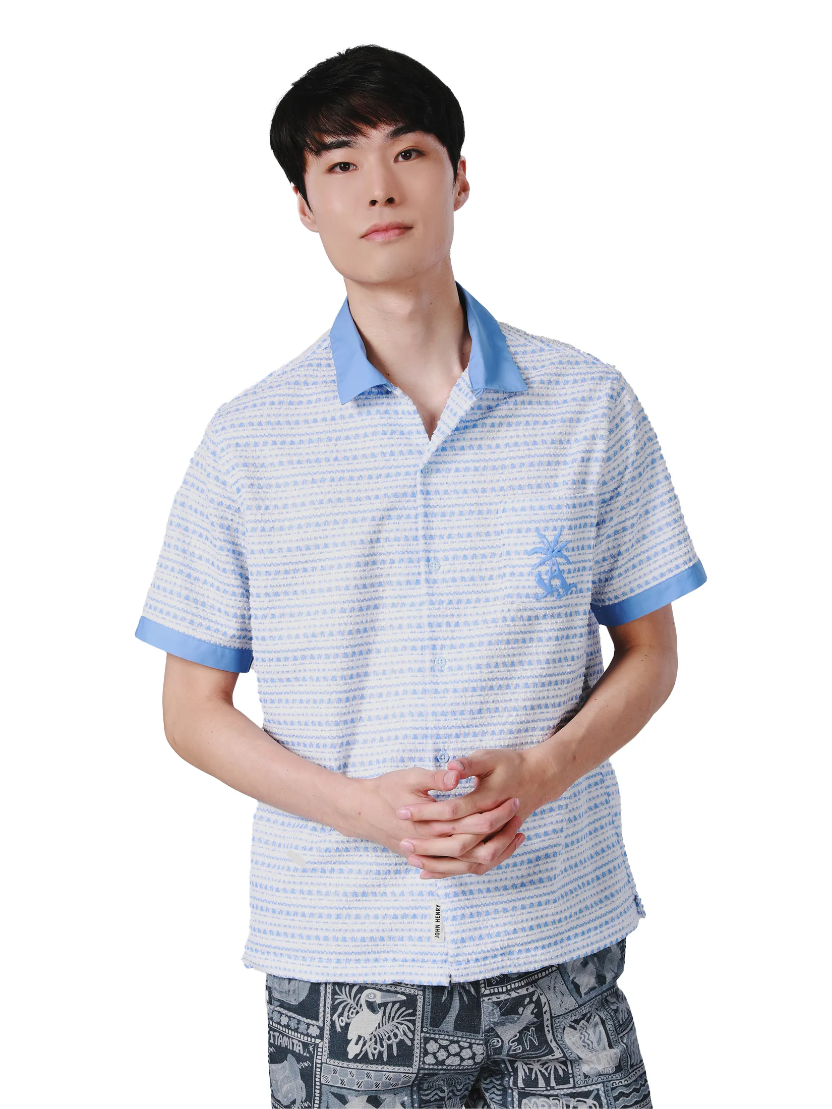 JOHN HENRY Men s Short Sleeves Hawaii Shirts (Relaxed Fit) SONGKRAN FESTIVAL Blue JOHN HENRY Men s Short Sleeves Hawaii Shirts (Relaxed Fit) SONGKRAN FESTIVAL Blue