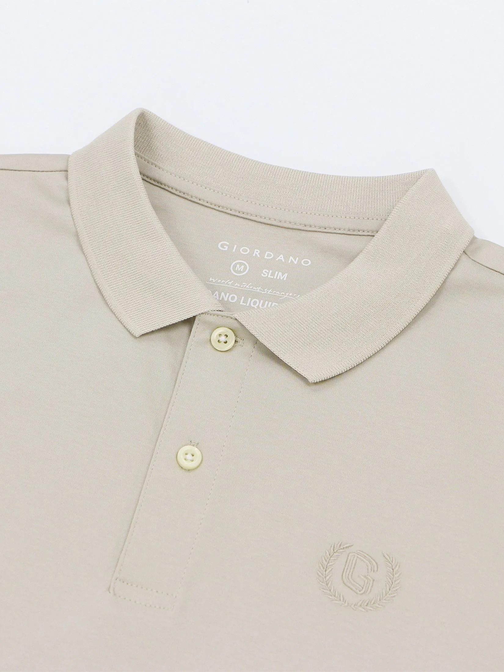 GIORDANO Men's Slim Interlock Polo (Liquid Touch) Creamware Khaki GIORDANO Men's Slim Interlock Polo (Liquid Touch) Creamware Khaki