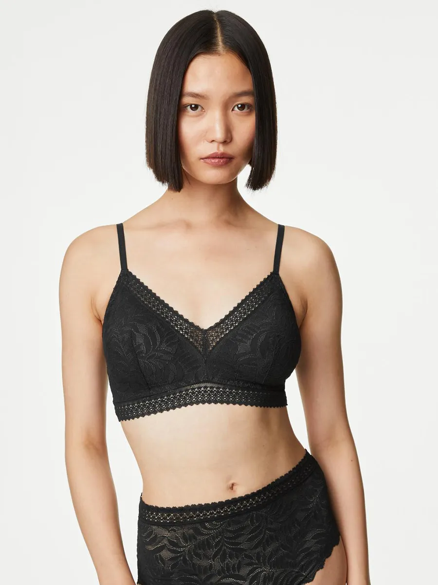 MARKS & SPENCER Women Bralette Flexifit Lace Non Wired Black MARKS & SPENCER Women Bralette Flexifit Lace Non Wired Black