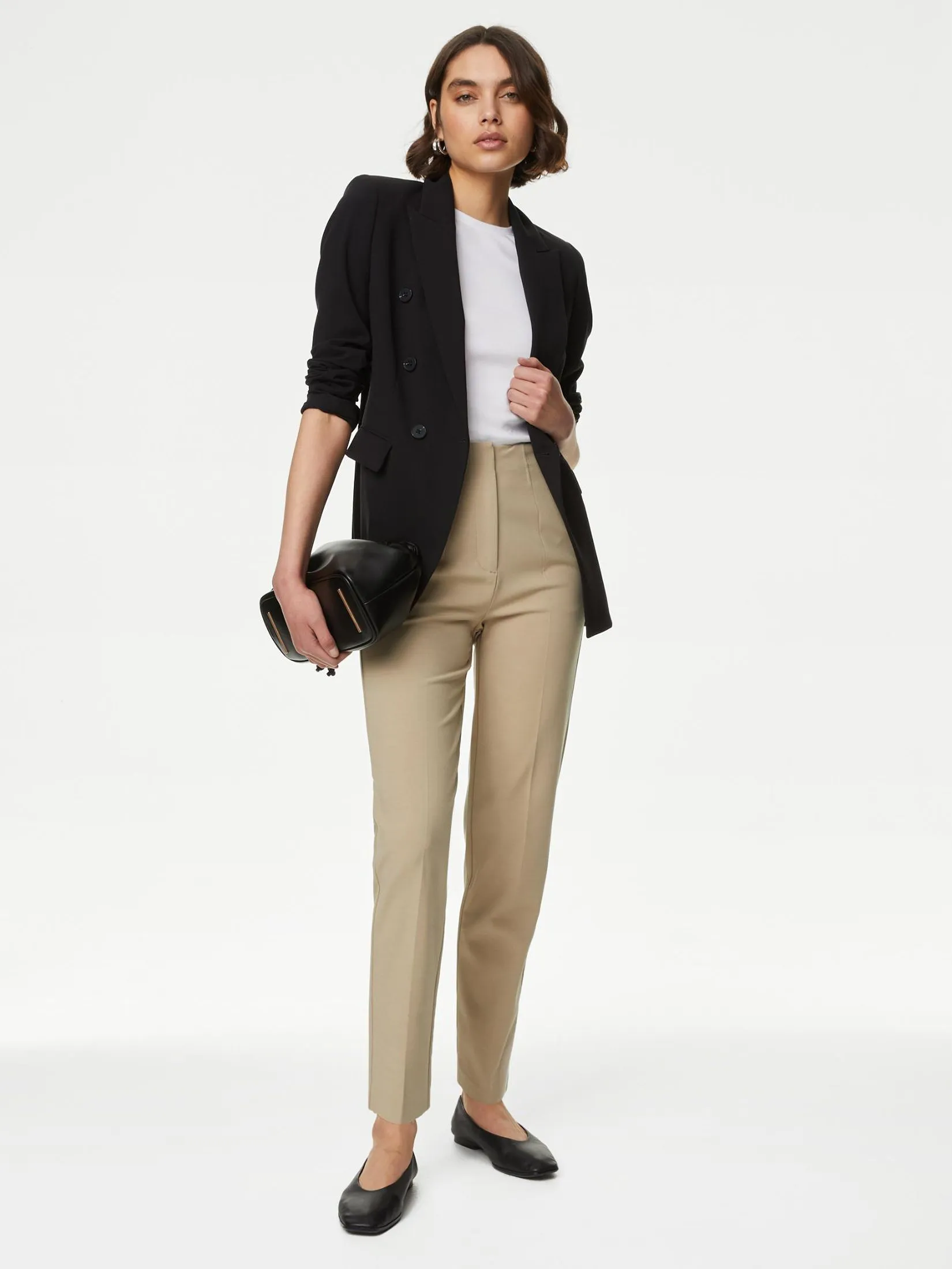 MARKS & SPENCER Women Trousers Tapered Ankle Grazer Natural Beige MARKS & SPENCER Women Trousers Tapered Ankle Grazer Natural Beige