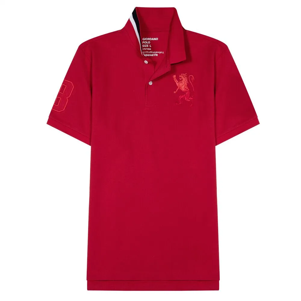 GIORDANO Red Men's 3D Lion Cotton Lycra Pique Polo GIORDANO Red Men's 3D Lion Cotton Lycra Pique Polo