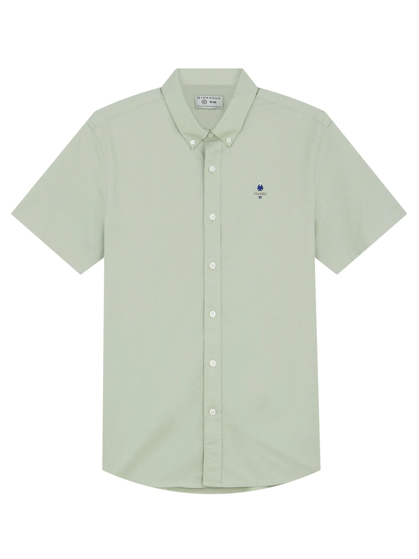 GIORDANO Men's Slim Embroidery Stretch Oxford Shirts (Classic Man) Aqua Gray green GIORDANO Men's Slim Embroidery Stretch Oxford Shirts (Classic Man) Aqua Gray green