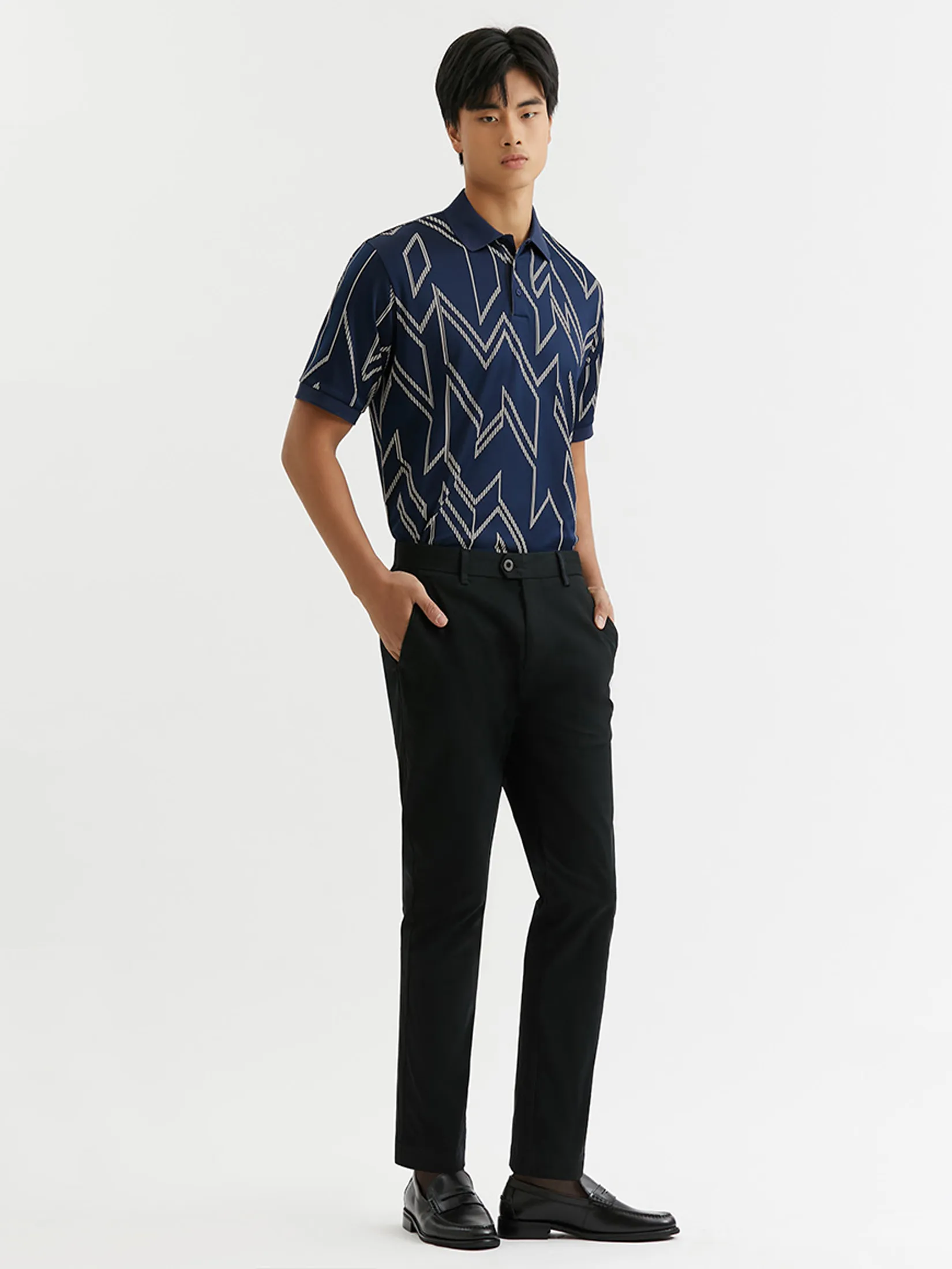 DAPPER Men Rope Chevron Jacquard Polo Shirt Navy DAPPER Men Rope Chevron Jacquard Polo Shirt Navy
