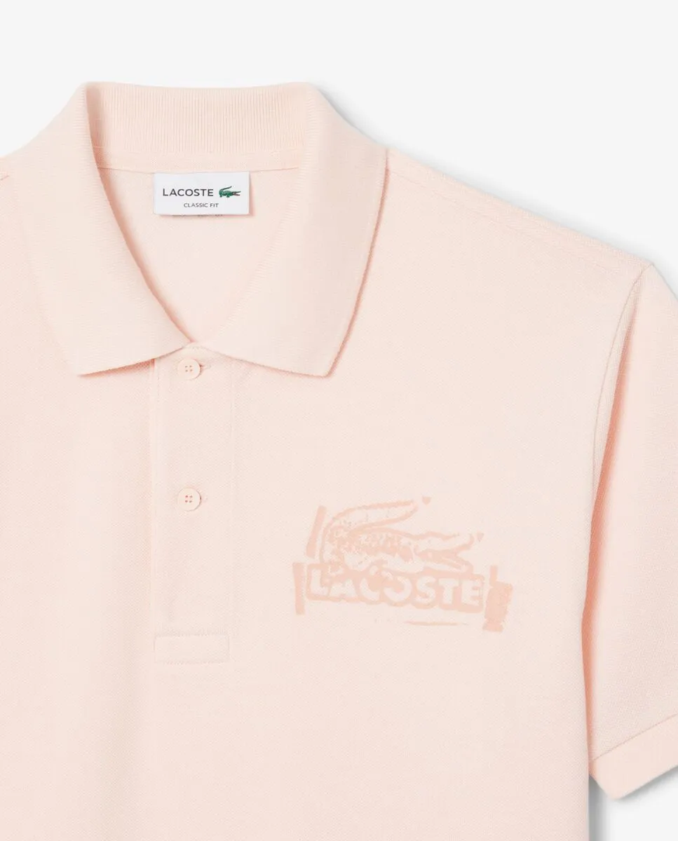 LACOSTE Classic Fit Printed L.12.12 Polo Shirt Pink LACOSTE Classic Fit Printed L.12.12 Polo Shirt Pink