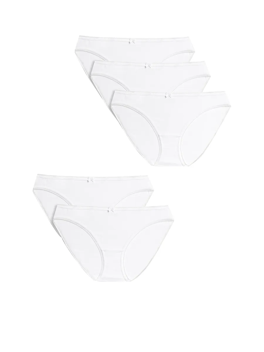 MARKS & SPENCER Women Bikini Knickers Cotton Lycra 5pk White MARKS & SPENCER Women Bikini Knickers Cotton Lycra 5pk White