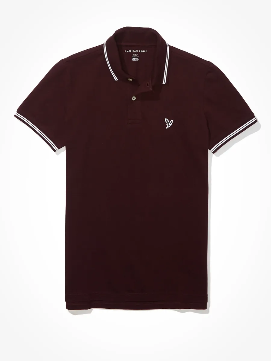 American Eagle MEN P-PIQUE SLIM TIPPING SOLIDS-INTL 613 BURGUNDY American Eagle MEN P-PIQUE SLIM TIPPING SOLIDS-INTL 613 BURGUNDY