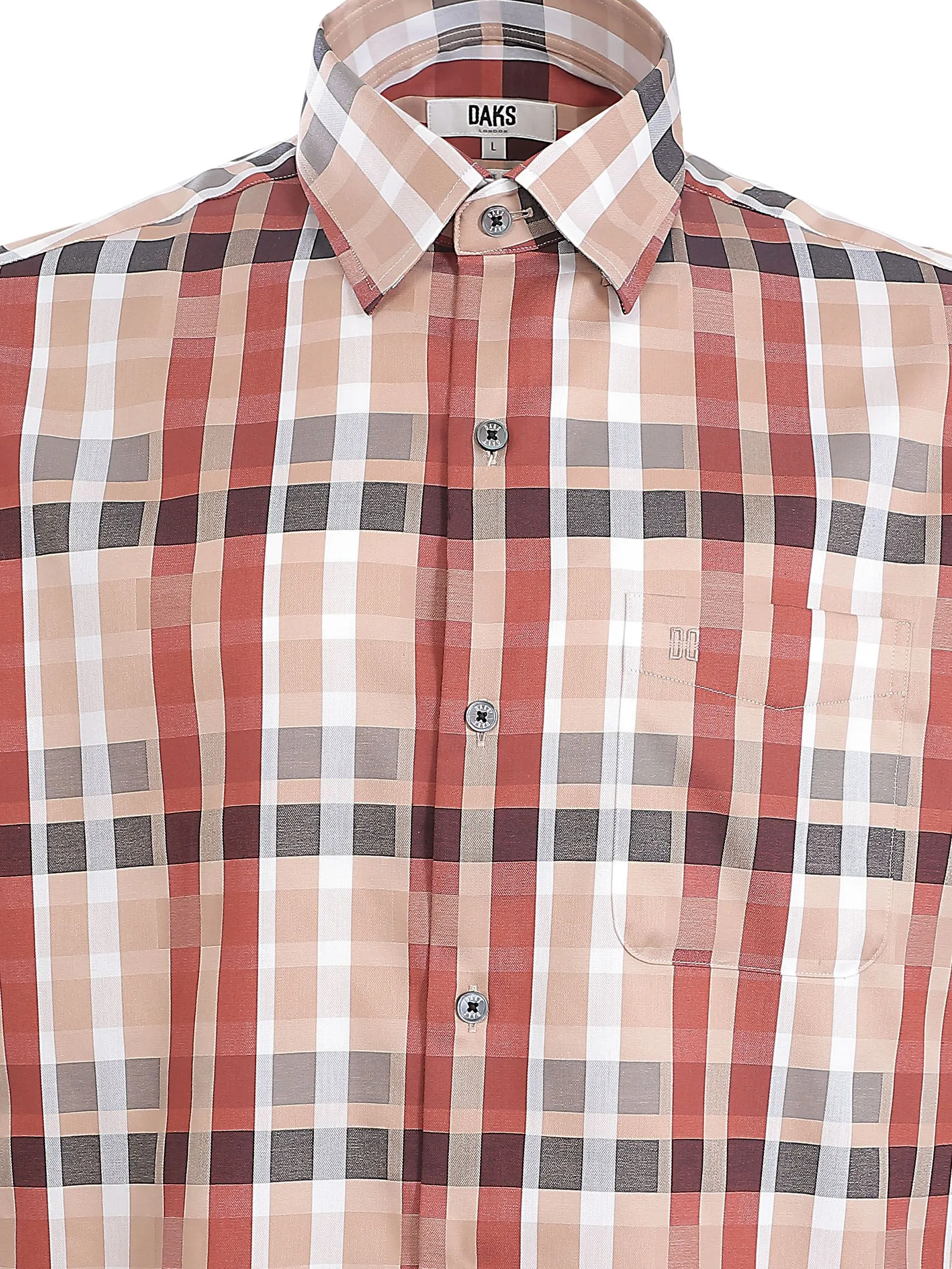 DAKS Men Short Sleeve Shirt Regular Fit Brown DAKS Men Short Sleeve Shirt Regular Fit Brown
