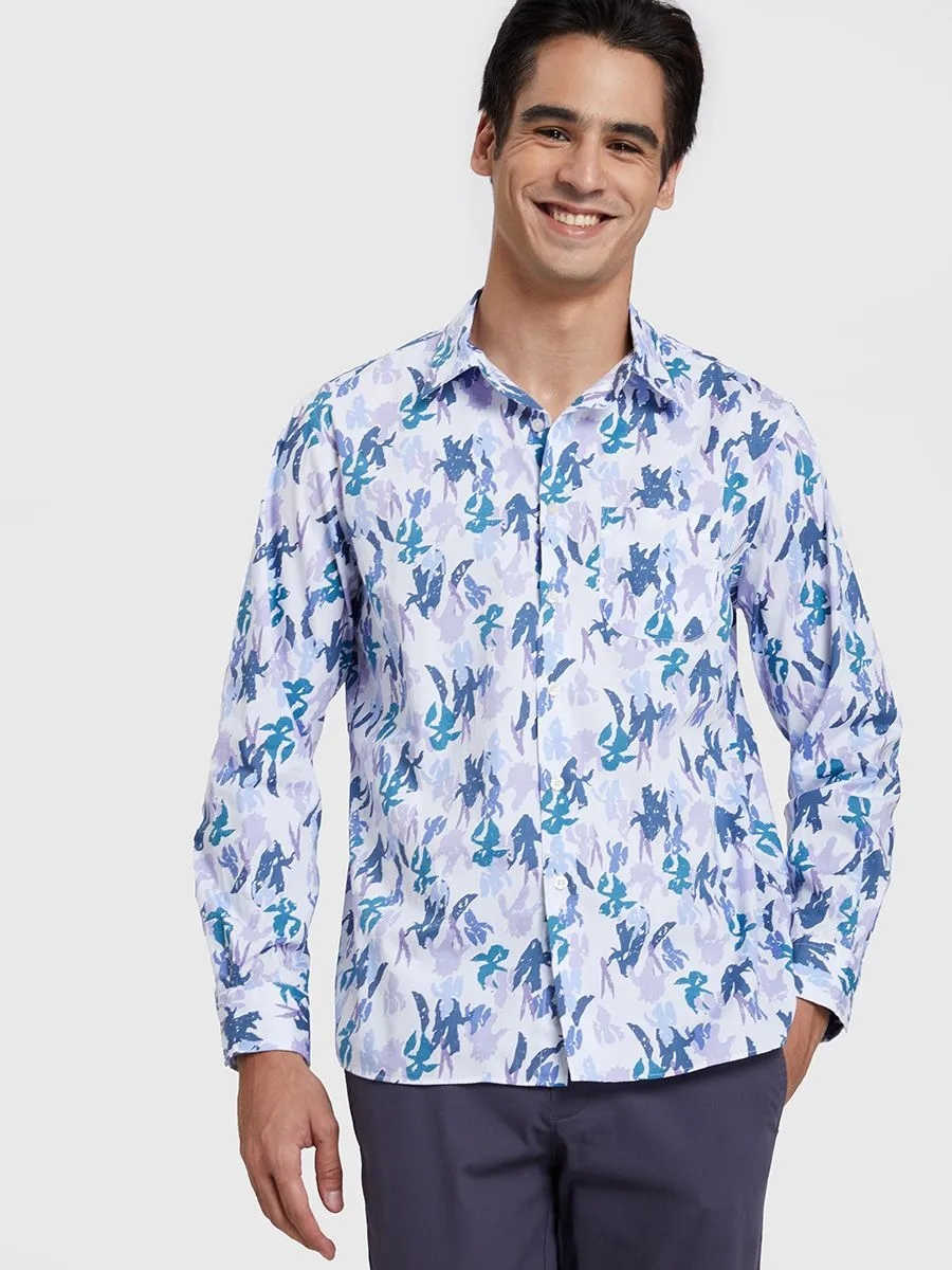 ALUMNUS Men Shirts Long Sleeves Printed Blue ALUMNUS Men Shirts Long Sleeves Printed Blue