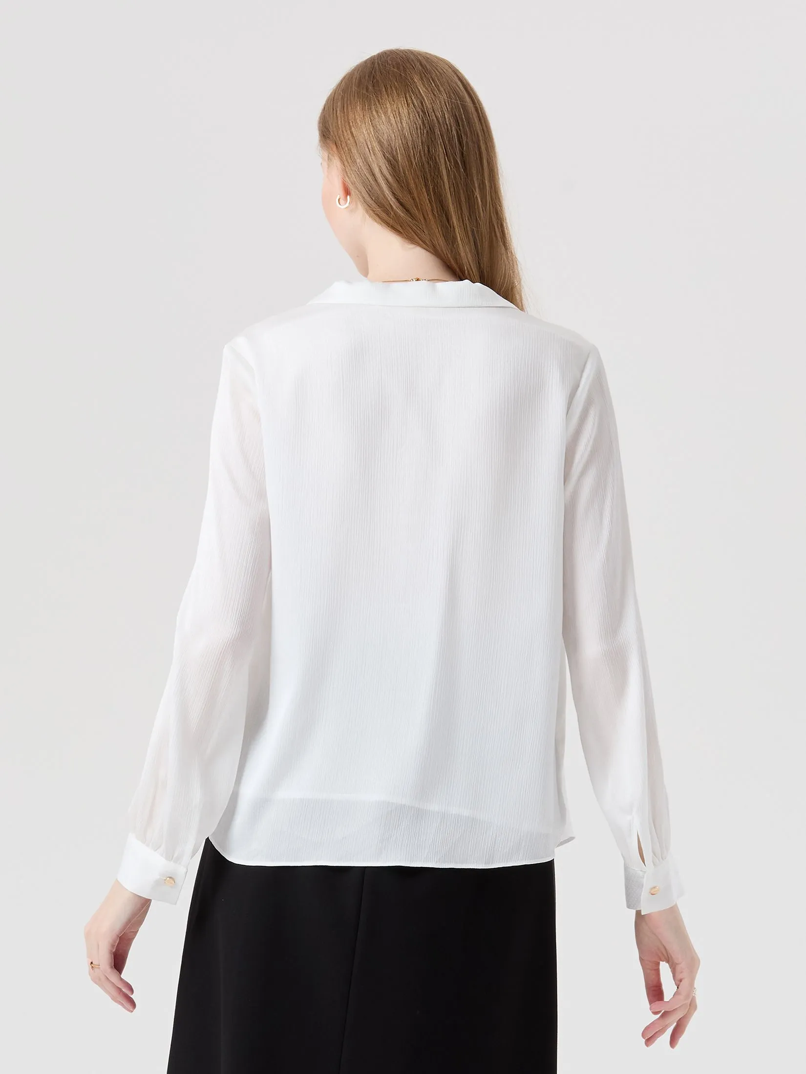 ESPADA Loose-Fit Blouse with V-Neck Women Off White ESPADA Loose-Fit Blouse with V-Neck Women Off White