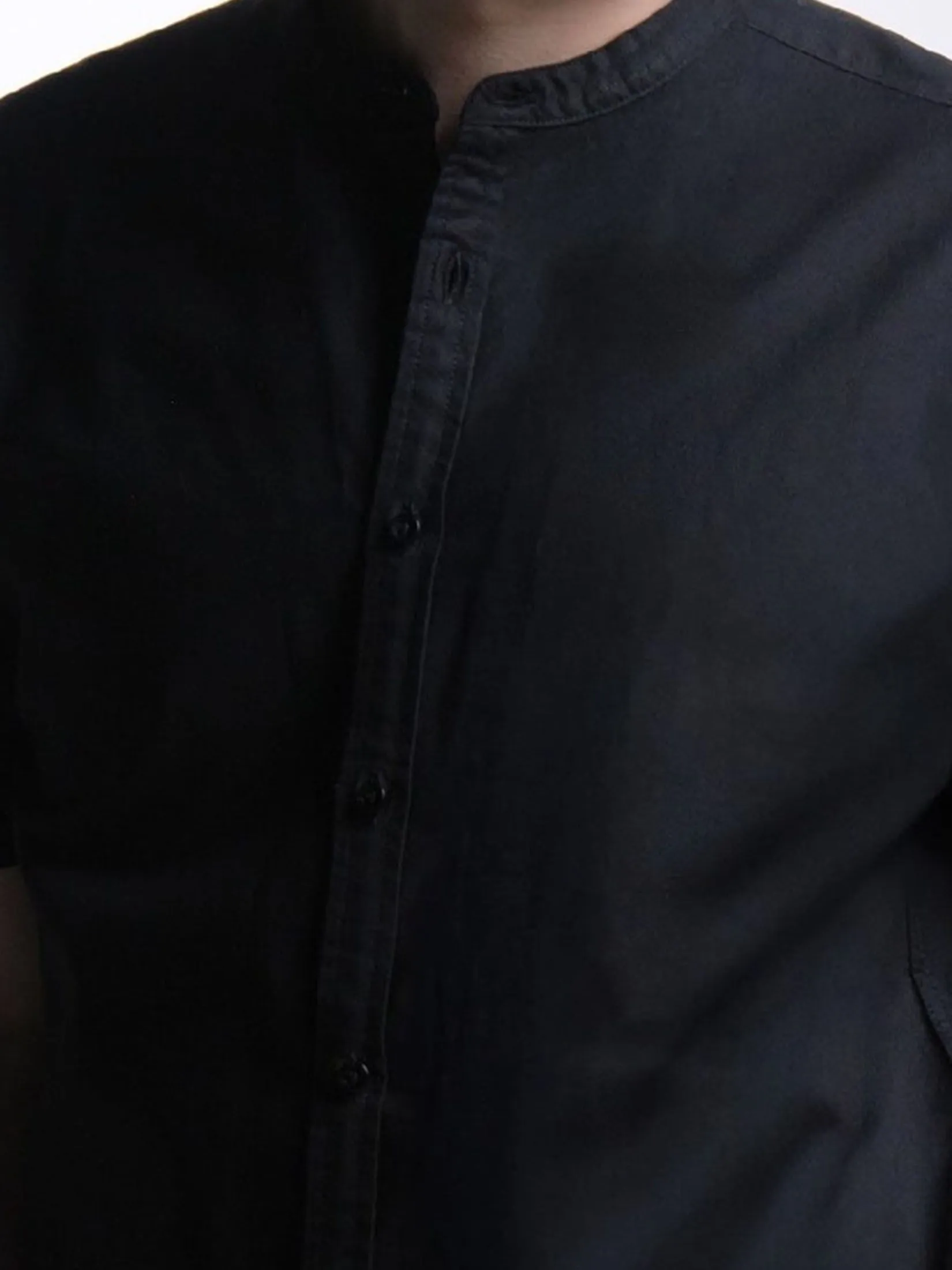 Era-won MEN'S OXFORD SHORT-SLEEVED MANDARIN COLLAR REGULAR FIT BLACK Era-won MEN'S OXFORD SHORT-SLEEVED MANDARIN COLLAR REGULAR FIT BLACK