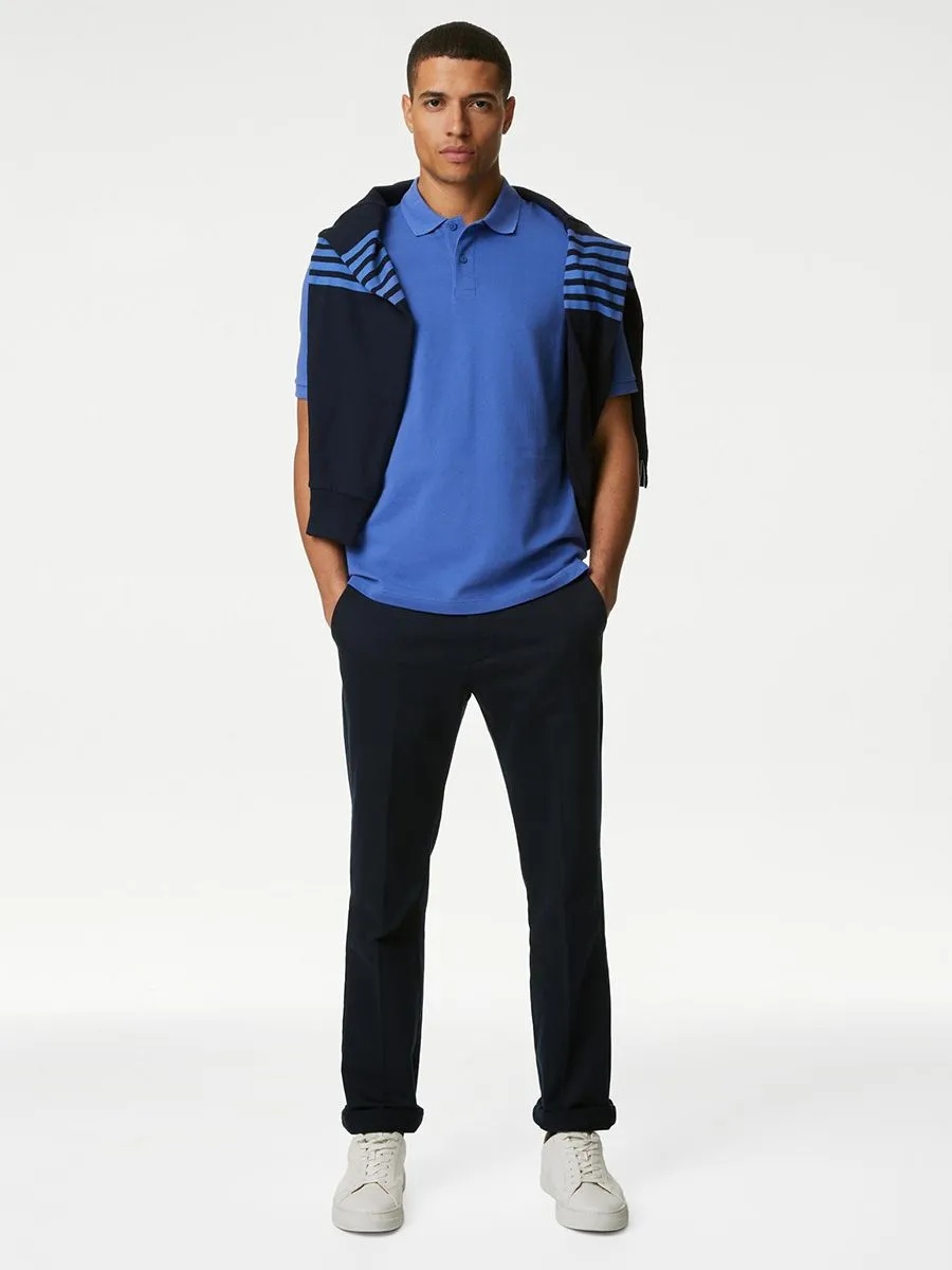 MARKS & SPENCER Men Polo Shirt Pure Cotton Pique O4_Mid Blue MARKS & SPENCER Men Polo Shirt Pure Cotton Pique O4_Mid Blue