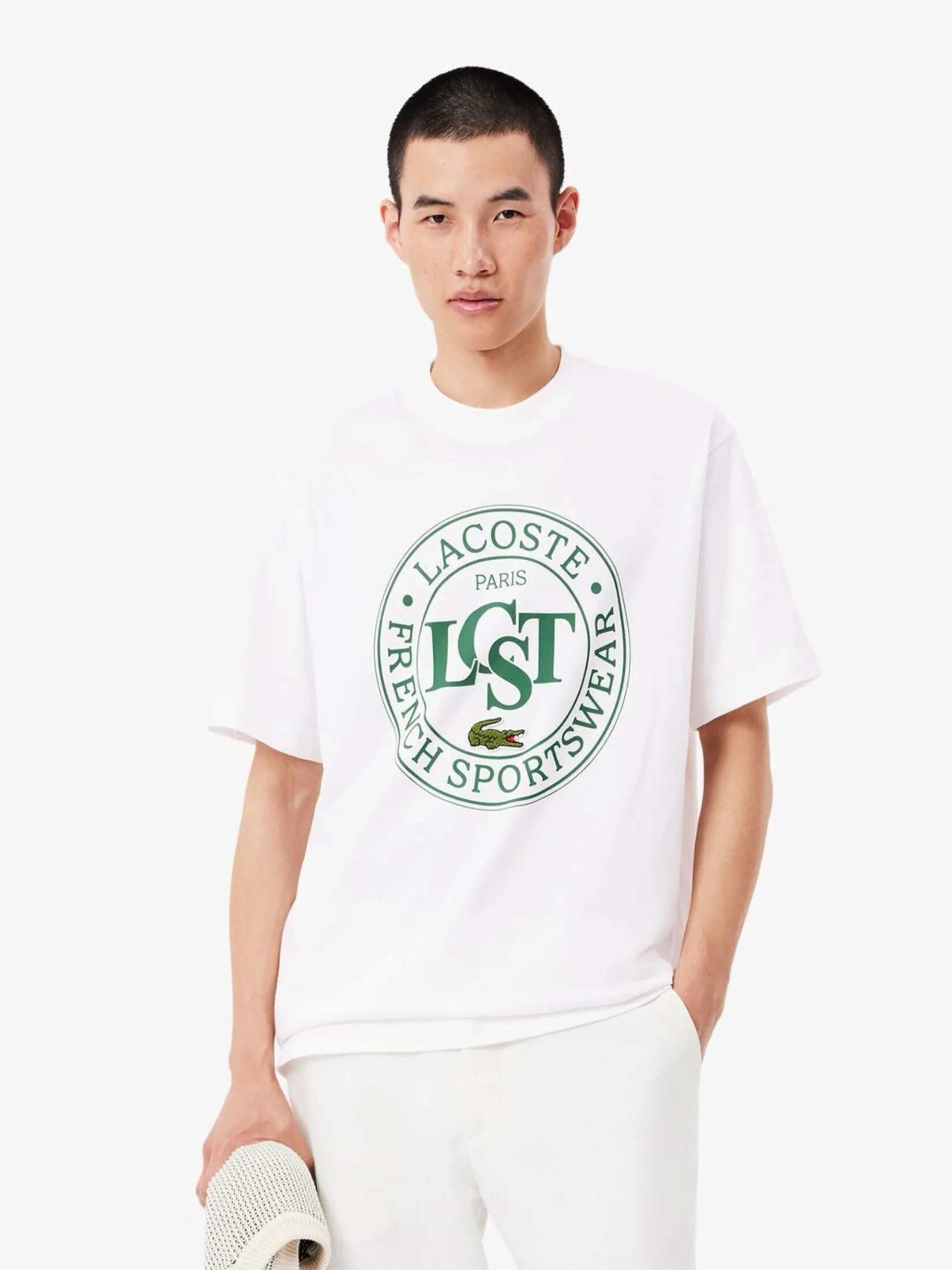 LACOSTE Loose Fit Heavy Cotton Printed T-shirt White LACOSTE Loose Fit Heavy Cotton Printed T-shirt White