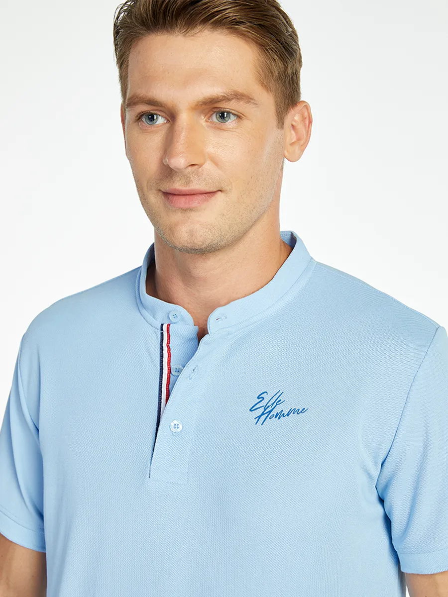 ELLE HOMME MEN BAND COLLAR POLO SHIRT W8K904BU - BLUE ELLE HOMME MEN BAND COLLAR POLO SHIRT W8K904BU - BLUE
