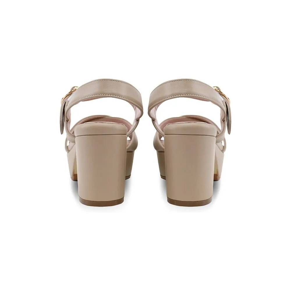 Sirena Beige Leather Sandals Open Toe Blocked Heel 2.7 inch Anna Sirena Beige Leather Sandals Open Toe Blocked Heel 2.7 inch Anna