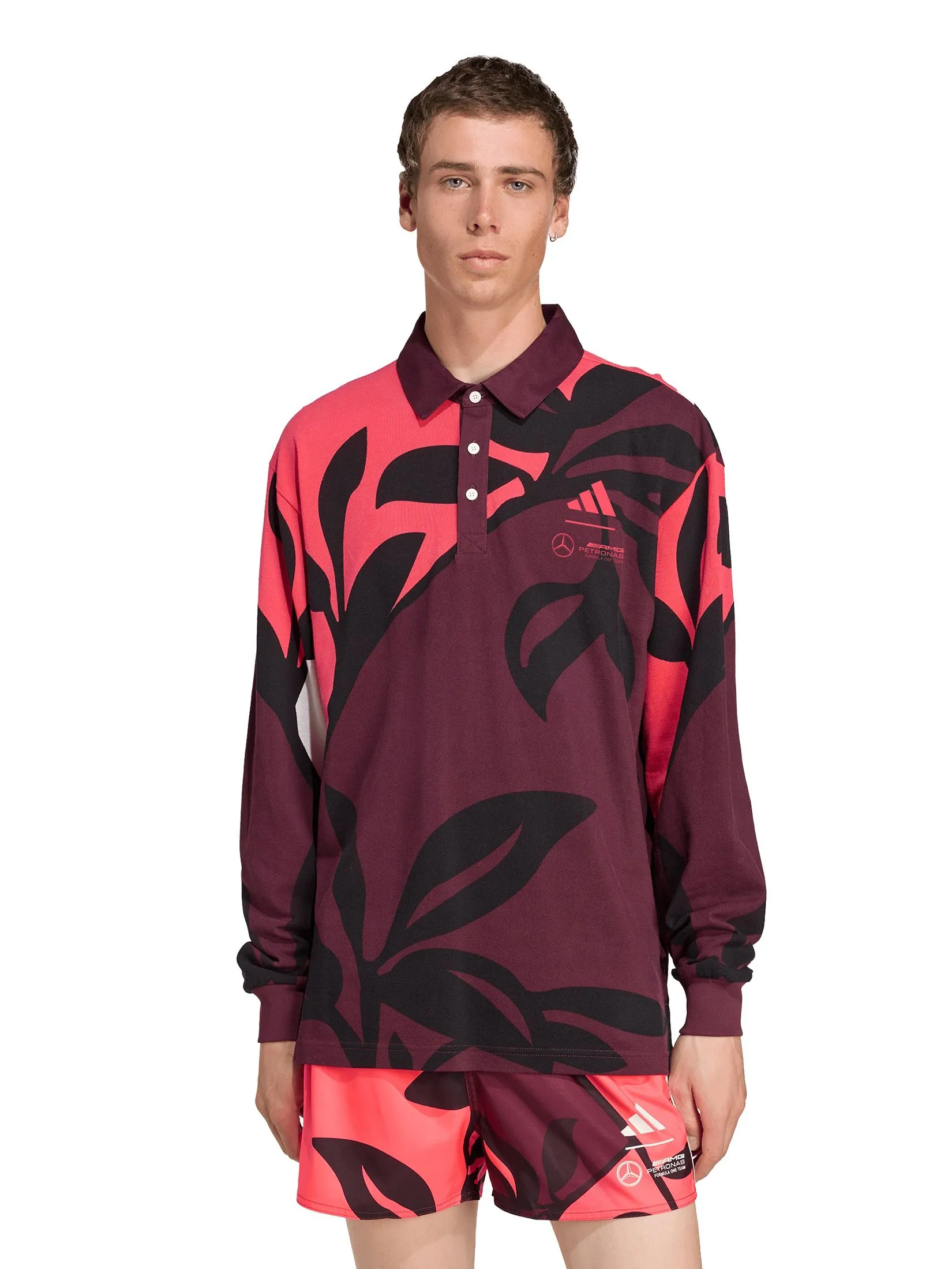 ADIDAS Men Polo Long Sleeve Mercedes - AMG Petronas Formula One Team Summer Burgundy ADIDAS Men Polo Long Sleeve Mercedes - AMG Petronas Formula One Team Summer Burgundy