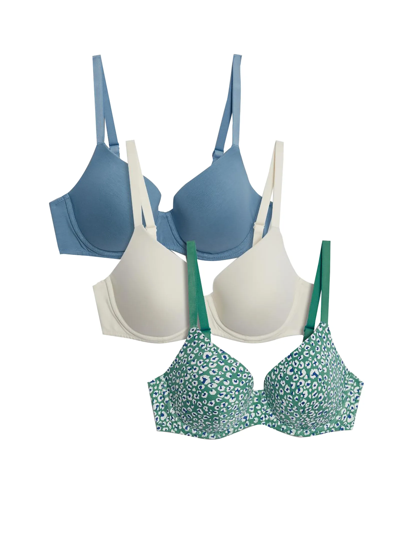 MARKS & SPENCER Women T-Shirt Bra 3pk Cotton Rich Wired Sea Green MARKS & SPENCER Women T-Shirt Bra 3pk Cotton Rich Wired Sea Green