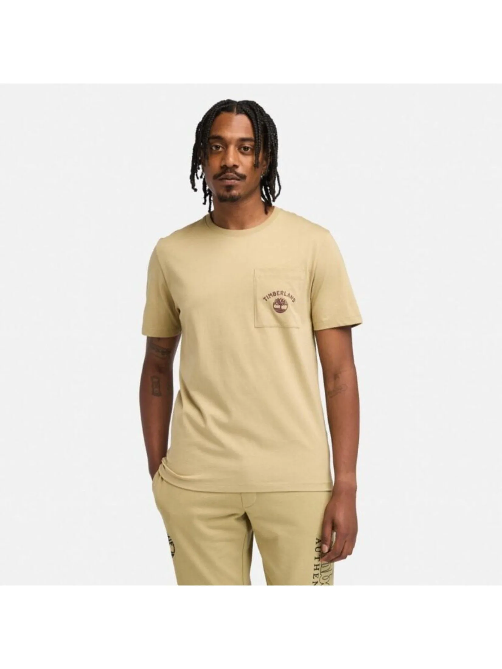 TIMBERLAND Men’s Chest Pocket Short Sleeve T-Shirt Cream TIMBERLAND Men’s Chest Pocket Short Sleeve T-Shirt Cream