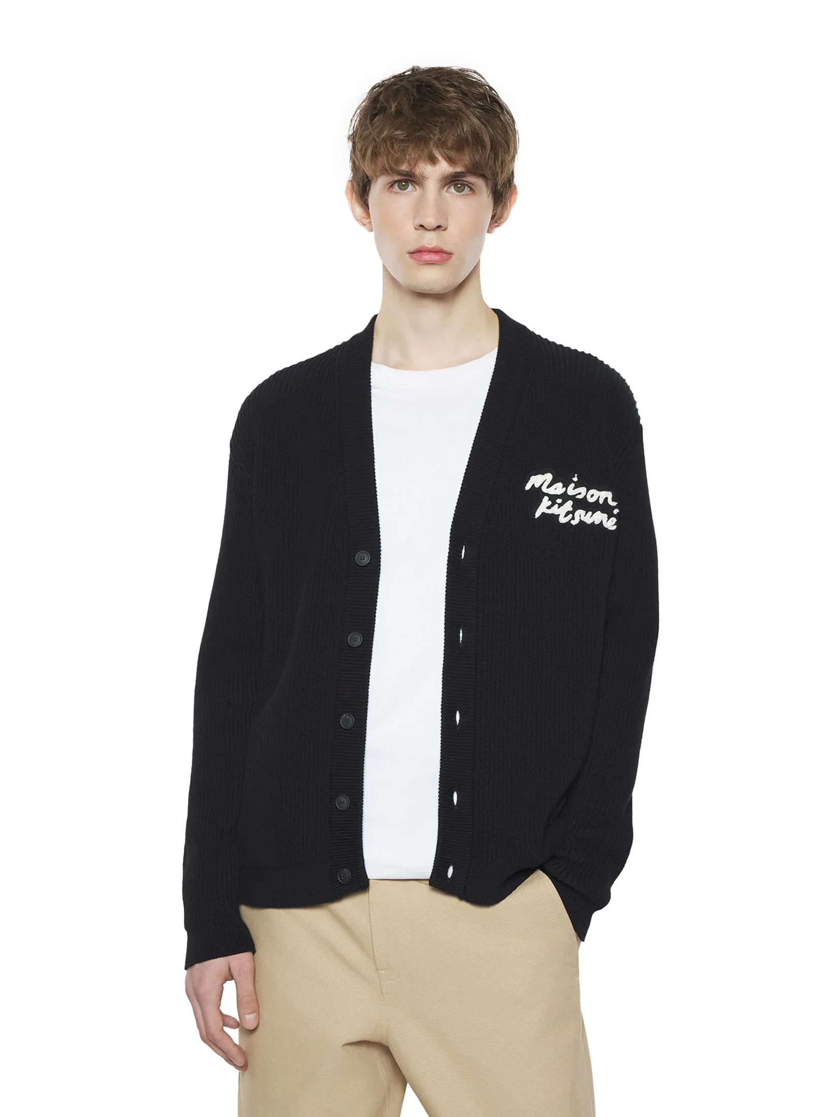 MAISON KITSUNE Men Cardigan Maison Kitsune Handwriting Comfort Ribbed Black MAISON KITSUNE Men Cardigan Maison Kitsune Handwriting Comfort Ribbed Black