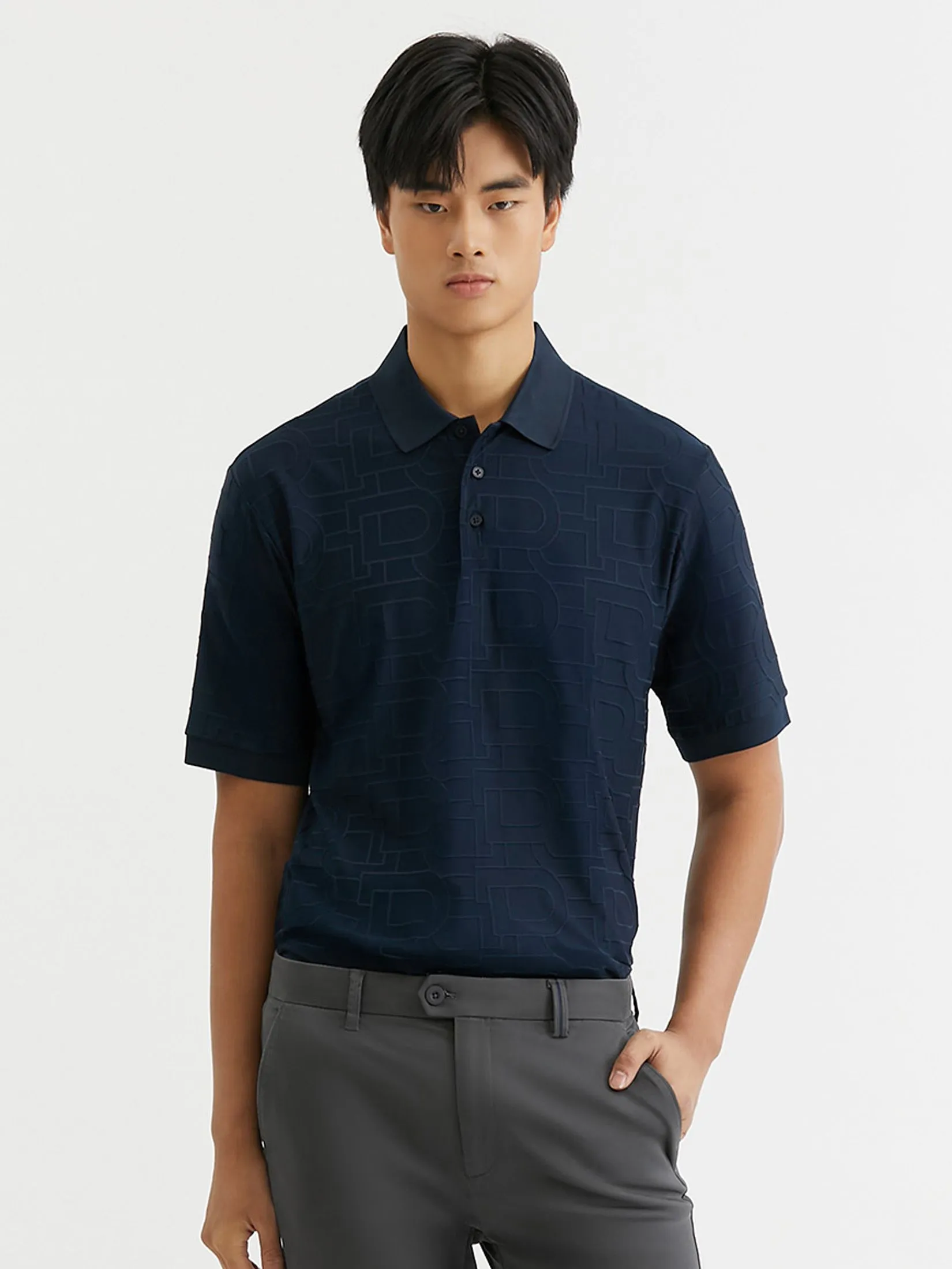 DAPPER DAPPER DP Jacquard Polo Shirt Navy DAPPER DAPPER DP Jacquard Polo Shirt Navy