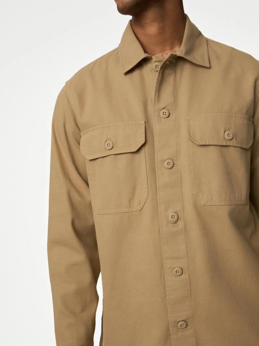 MARKS & SPENCER Men Shirt Long Sleeves Pure Cotton Utility MARKS & SPENCER Men Shirt Long Sleeves Pure Cotton Utility