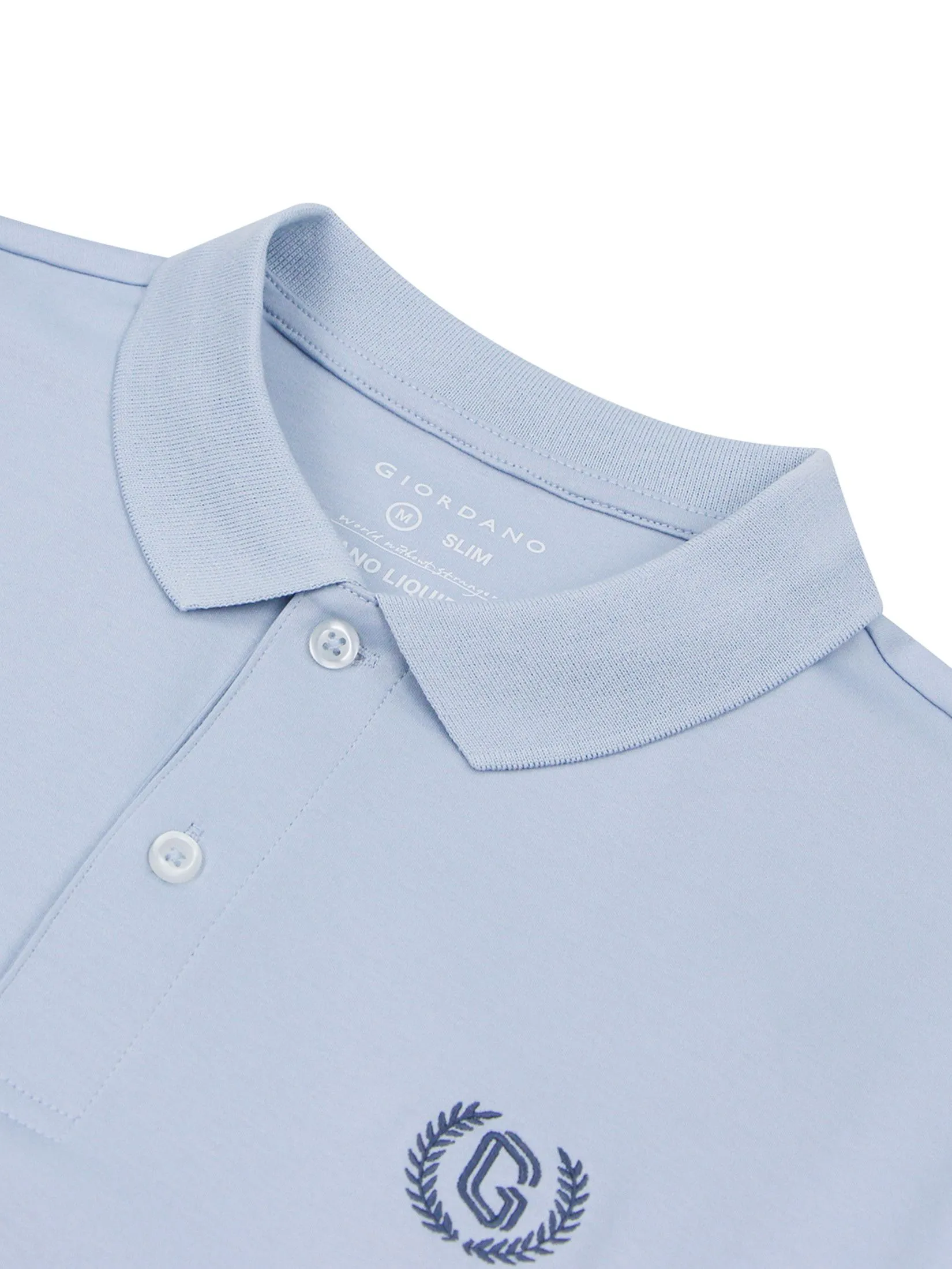 GIORDANO Men's Slim Interlock Polo (Liquid Touch) Subdued Blue GIORDANO Men's Slim Interlock Polo (Liquid Touch) Subdued Blue