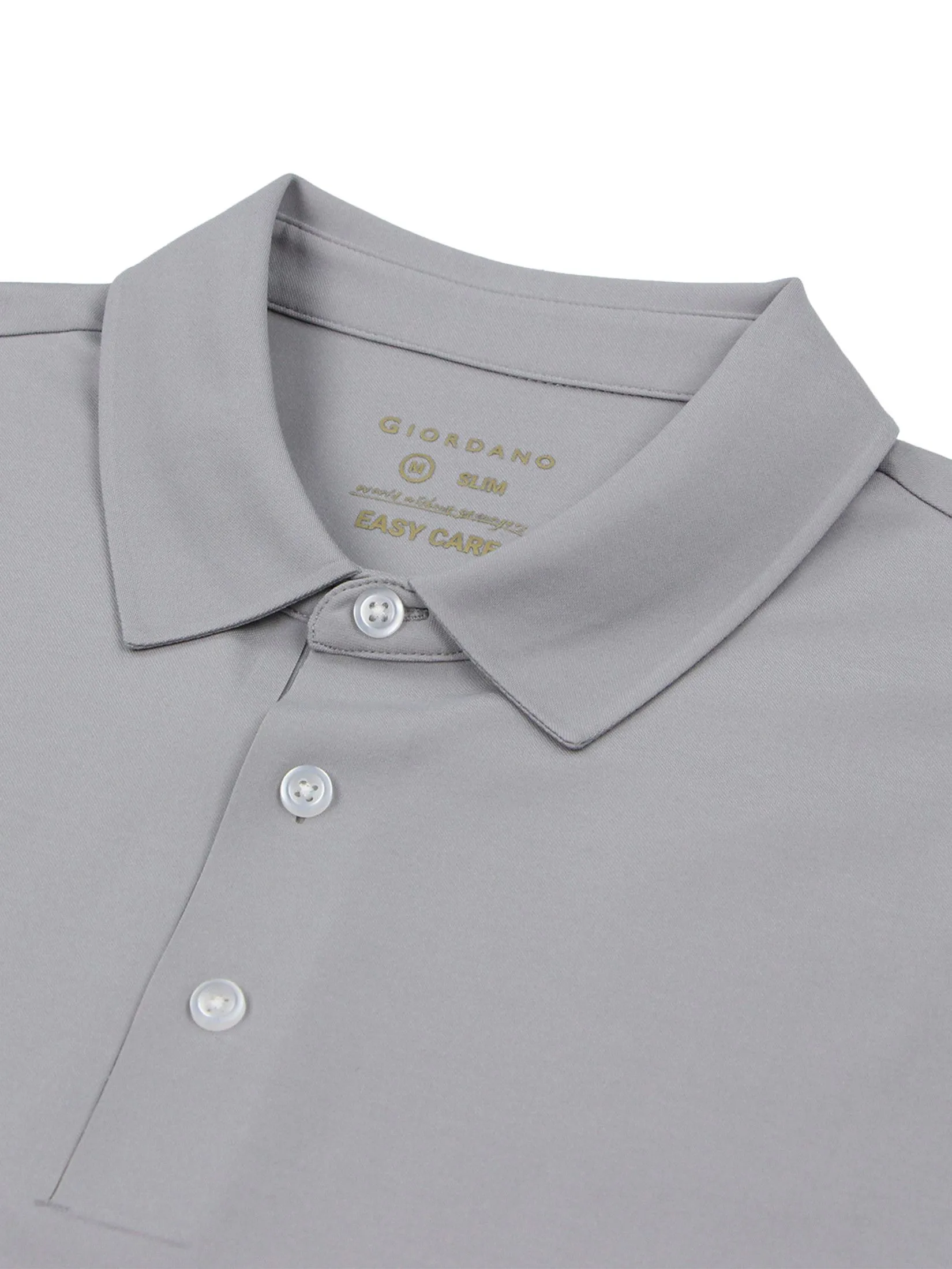 GIORDANO Men's Slim Easy Care Interlock Polo Light Grey GIORDANO Men's Slim Easy Care Interlock Polo Light Grey
