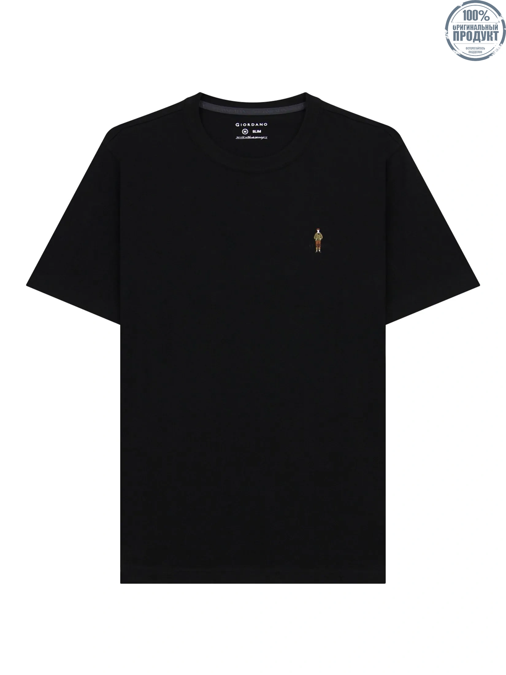 GIORDANO Men's Slim Cotton Embroidery Tee (Classic Man) Black GIORDANO Men's Slim Cotton Embroidery Tee (Classic Man) Black