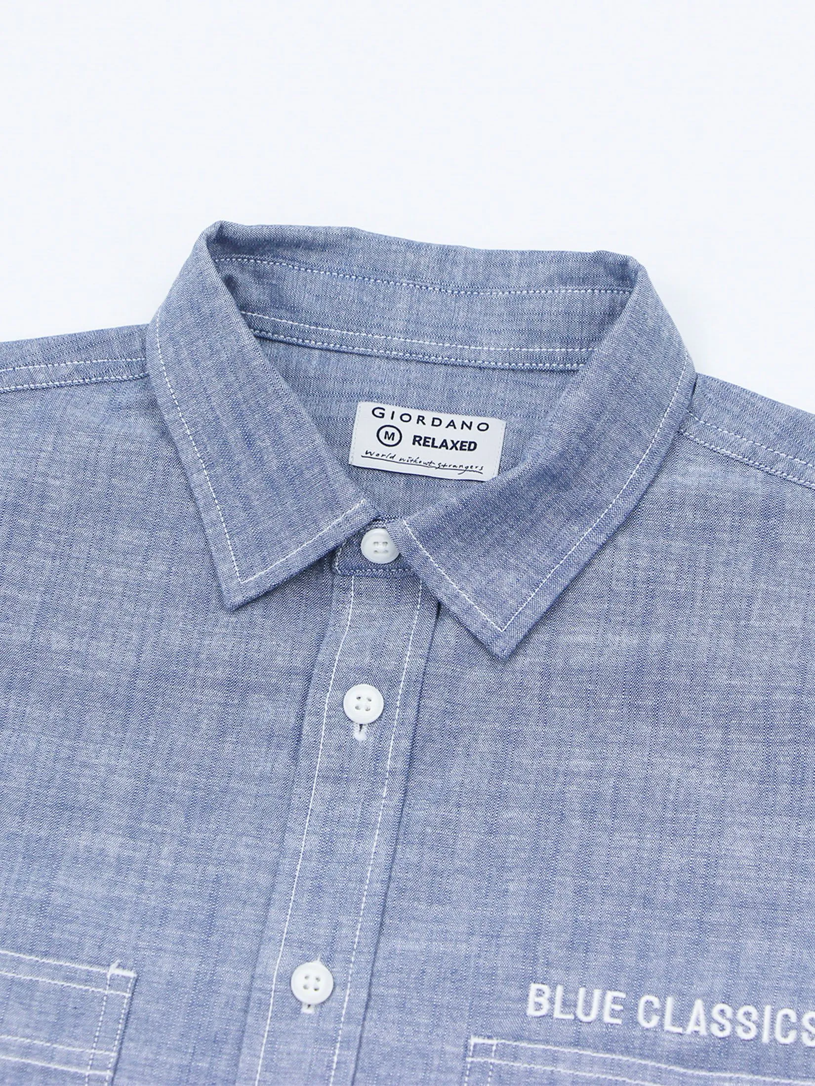 GIORDANO Men's Relaxed Chambray Shirt (Blue Classics) Neptune Blue GIORDANO Men's Relaxed Chambray Shirt (Blue Classics) Neptune Blue