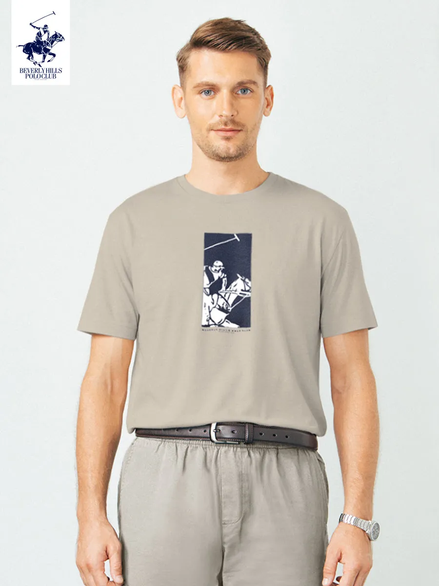 BEVERLY HILLS POLO CLUB Khaki Unisex T-Shirt REGULAR-FIT Model BNSR364 BEVERLY HILLS POLO CLUB Khaki Unisex T-Shirt REGULAR-FIT Model BNSR364
