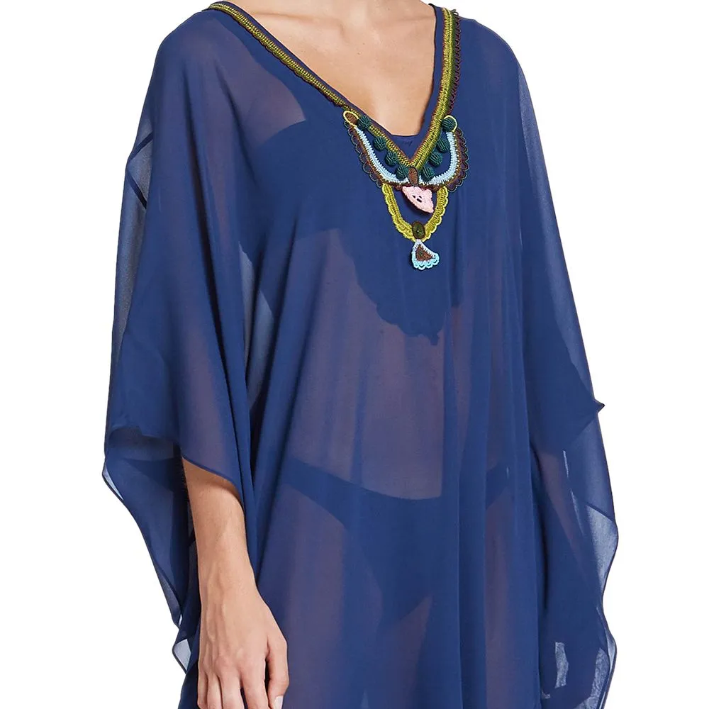 ANGELYS BALEK Blue Deep V Neck Women Kaftan ANGELYS BALEK Blue Deep V Neck Women Kaftan