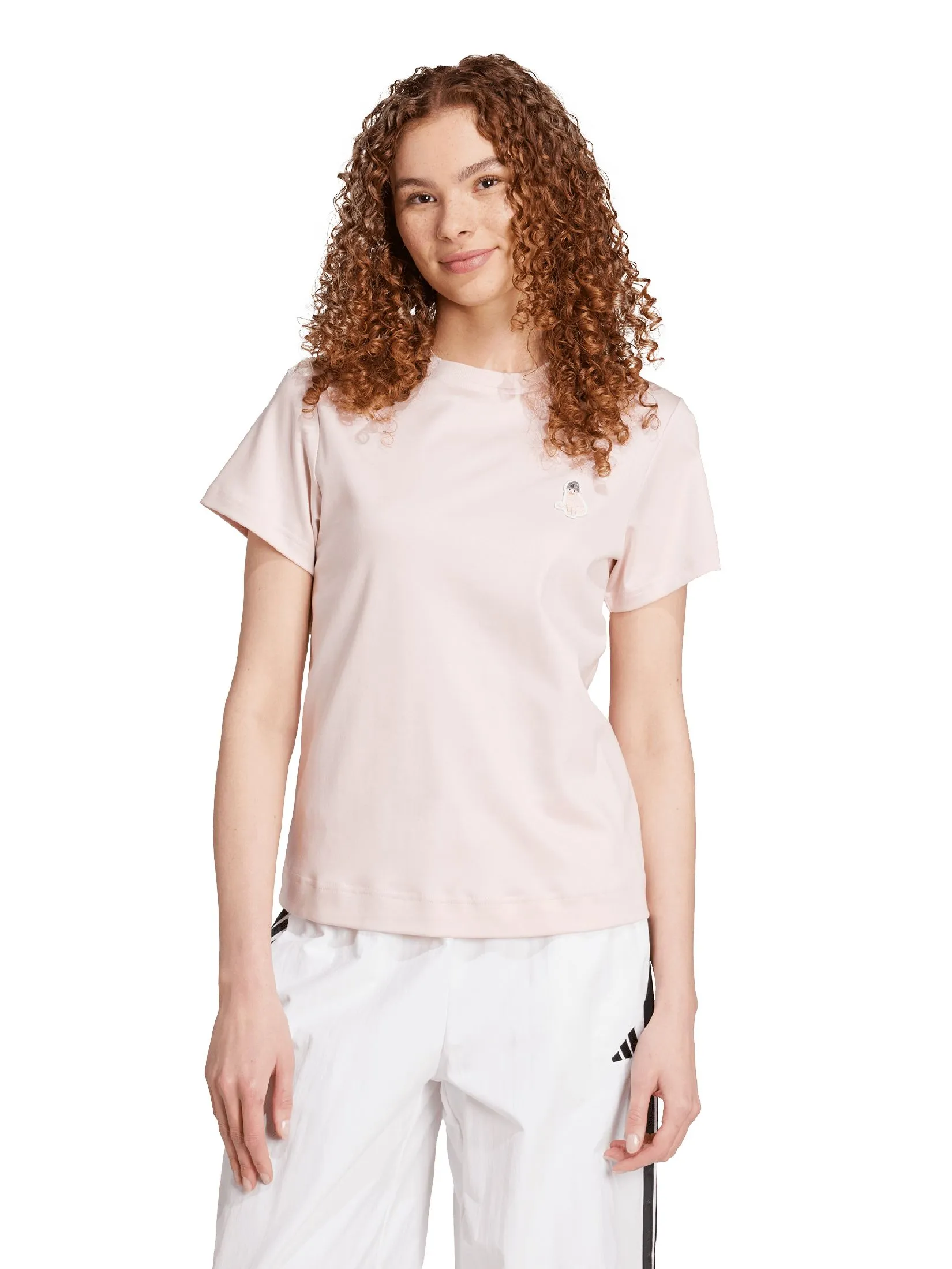 ADIDAS Women T-Shirt Cat Patch Graphic JV8514 Pink / Sandy Pink ADIDAS Women T-Shirt Cat Patch Graphic JV8514 Pink / Sandy Pink