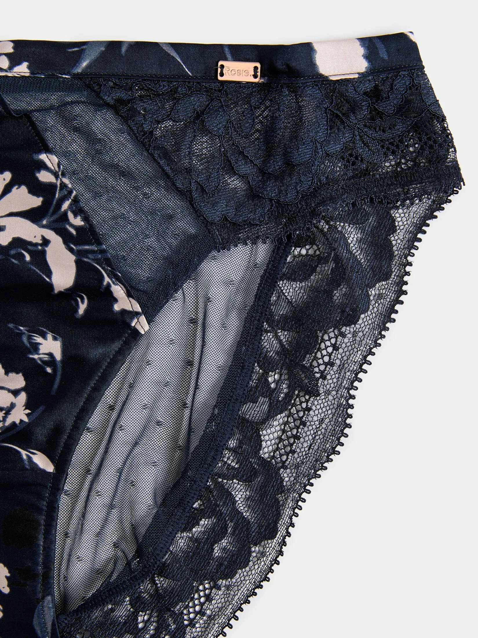 MARKS & SPENCER Women Briefs Lantana Silk & Lace High Leg Knickers Dark Blue MARKS & SPENCER Women Briefs Lantana Silk & Lace High Leg Knickers Dark Blue