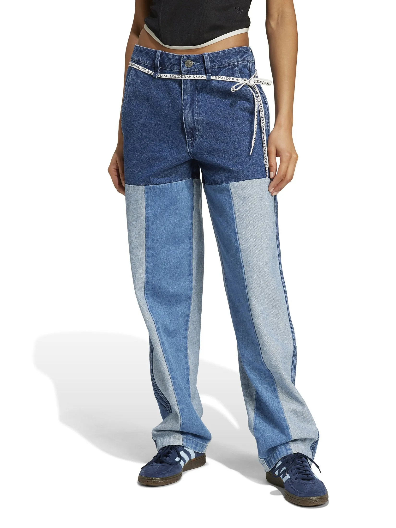 ADIDAS Women Straight Leg Jeans Kseniaschnaider Patchwork Indigo Denim / Medium Blue Denim / Light Denim ADIDAS Women Straight Leg Jeans Kseniaschnaider Patchwork Indigo Denim / Medium Blue Denim / Light Denim