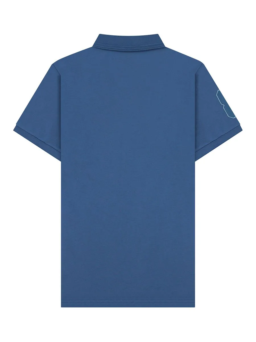 GIORDANO Men's Lycra Pique Embroidery Polo (3D Lion) Key Largo Blue GIORDANO Men's Lycra Pique Embroidery Polo (3D Lion) Key Largo Blue