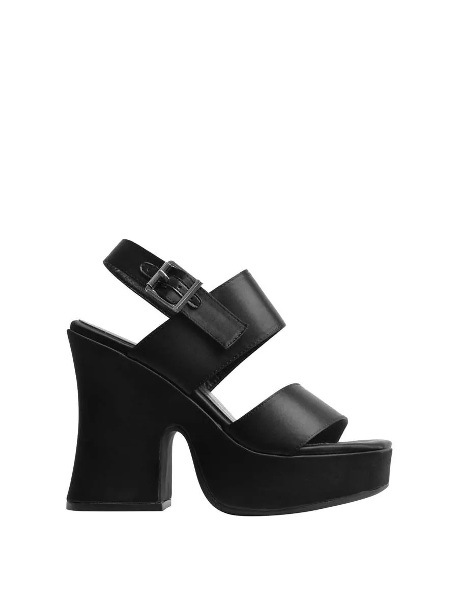 VILLAINS SF YONDER Women's Platform Heeled Sandals BLACK SATIN VILLAINS SF YONDER Women's Platform Heeled Sandals BLACK SATIN