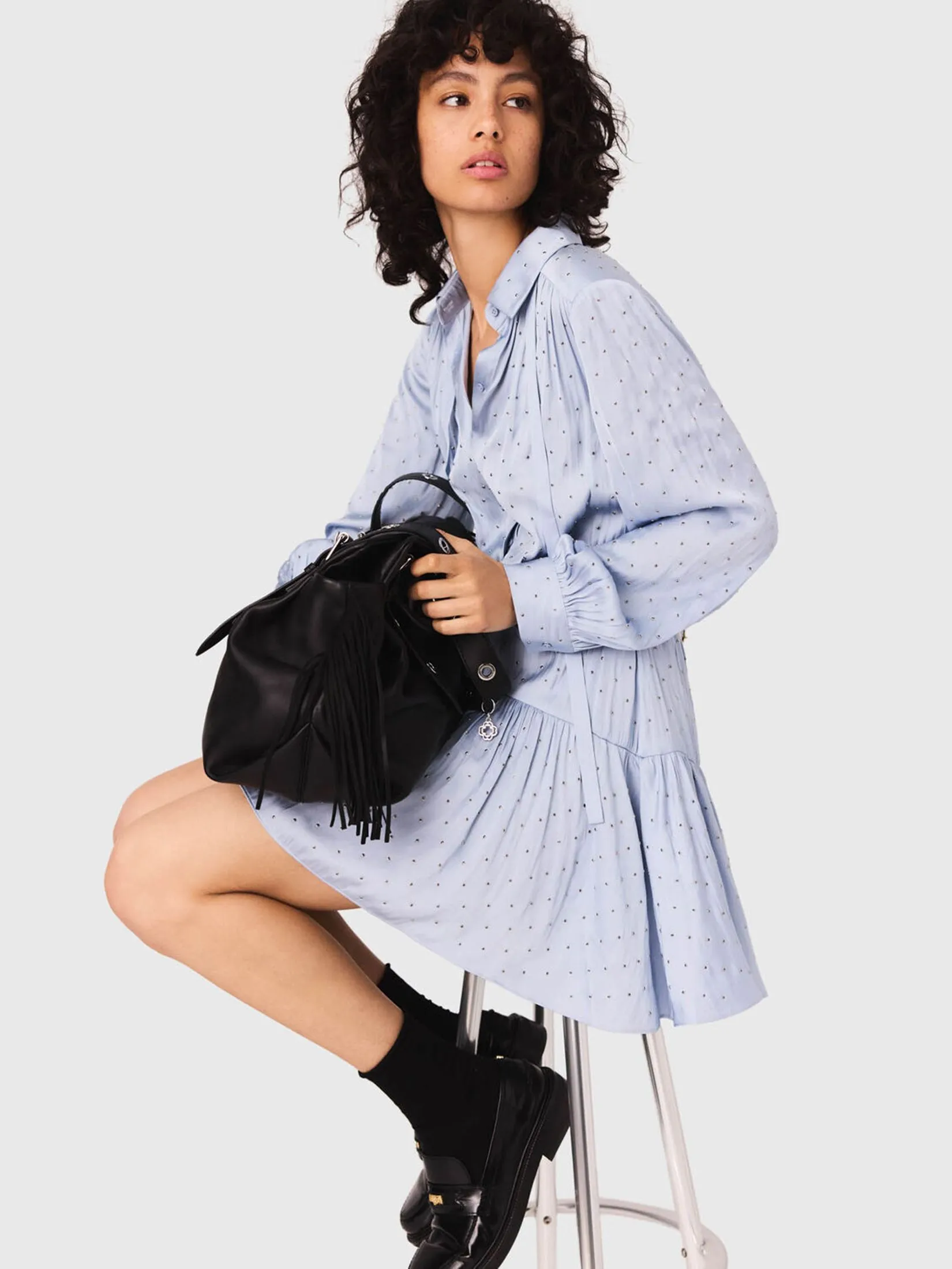 MAJE Women Dress Studded Flowing Shirt MAJE Women Dress Studded Flowing Shirt