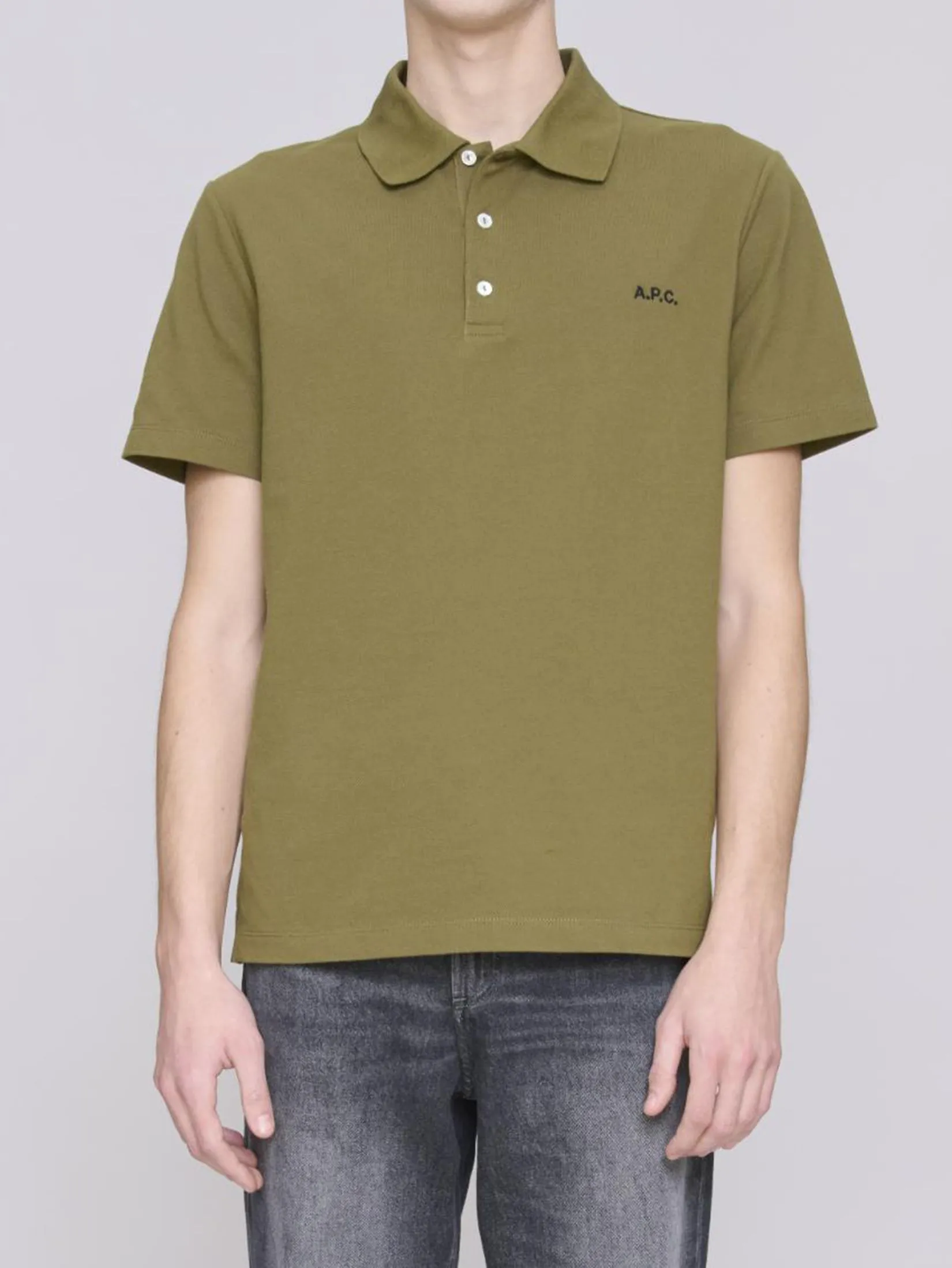 A.P.C. Men Polo Shirt Standard Gots Tjz Kaki Mili/Noir A.P.C. Men Polo Shirt Standard Gots Tjz Kaki Mili/Noir