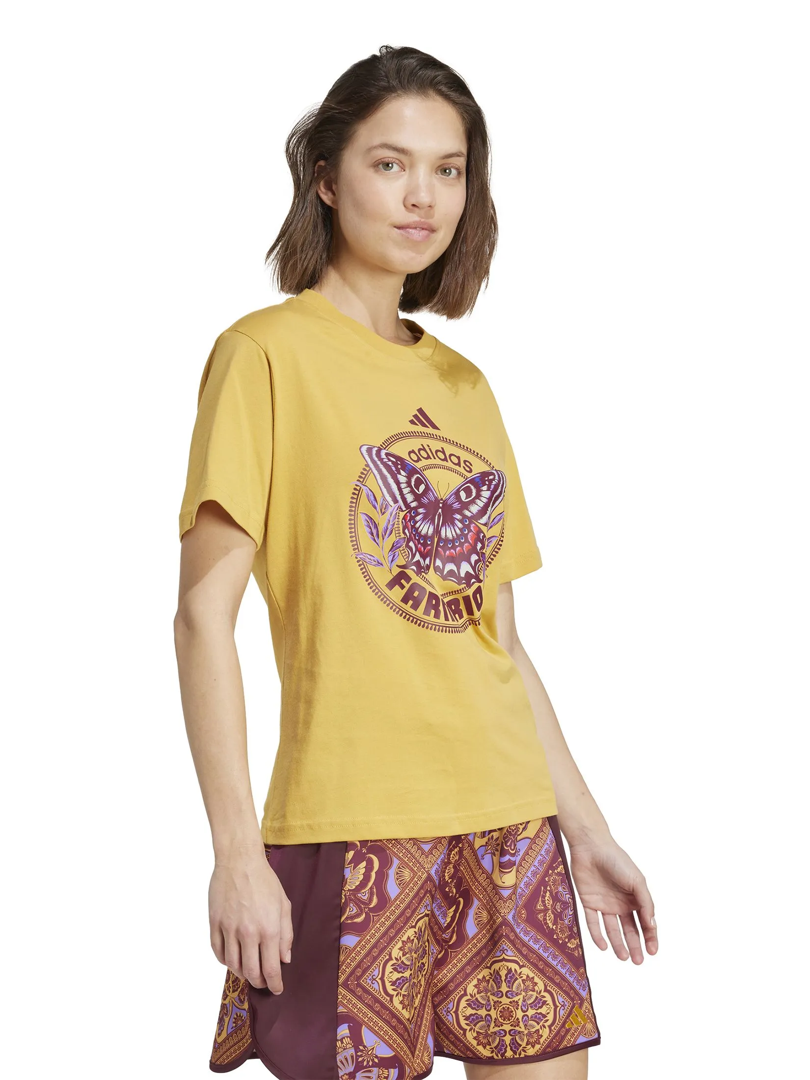 ADIDAS Women T-Shirt adidas X FARM Graphic JL8613 Yellow / Corn Gold ADIDAS Women T-Shirt adidas X FARM Graphic JL8613 Yellow / Corn Gold