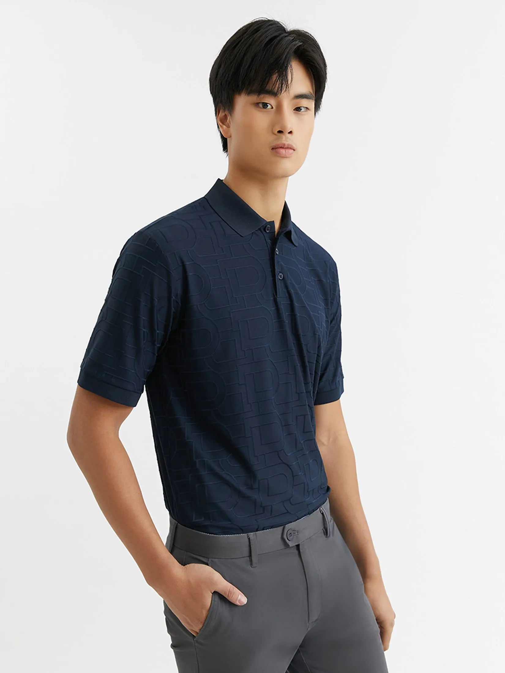 DAPPER DAPPER DP Jacquard Polo Shirt Navy DAPPER DAPPER DP Jacquard Polo Shirt Navy