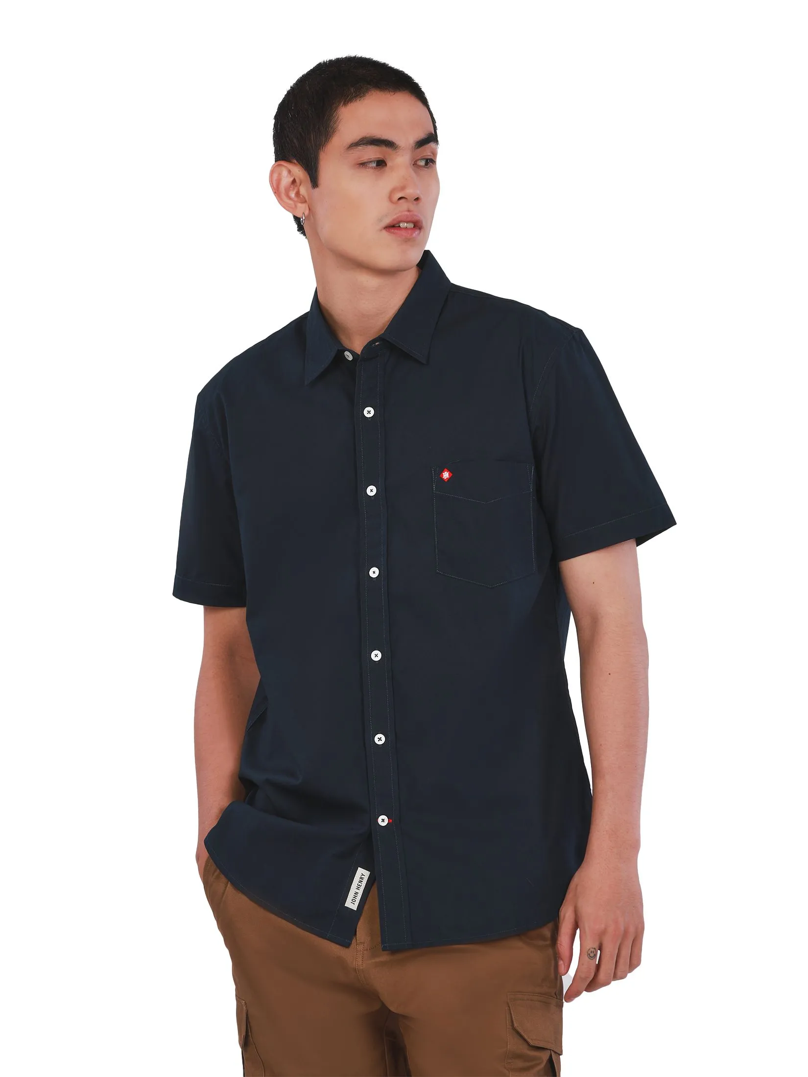 JOHN HENRY Men's Short Sleeves Shirts (Slim Fit) ESSENTIALS Navy JOHN HENRY Men's Short Sleeves Shirts (Slim Fit) ESSENTIALS Navy
