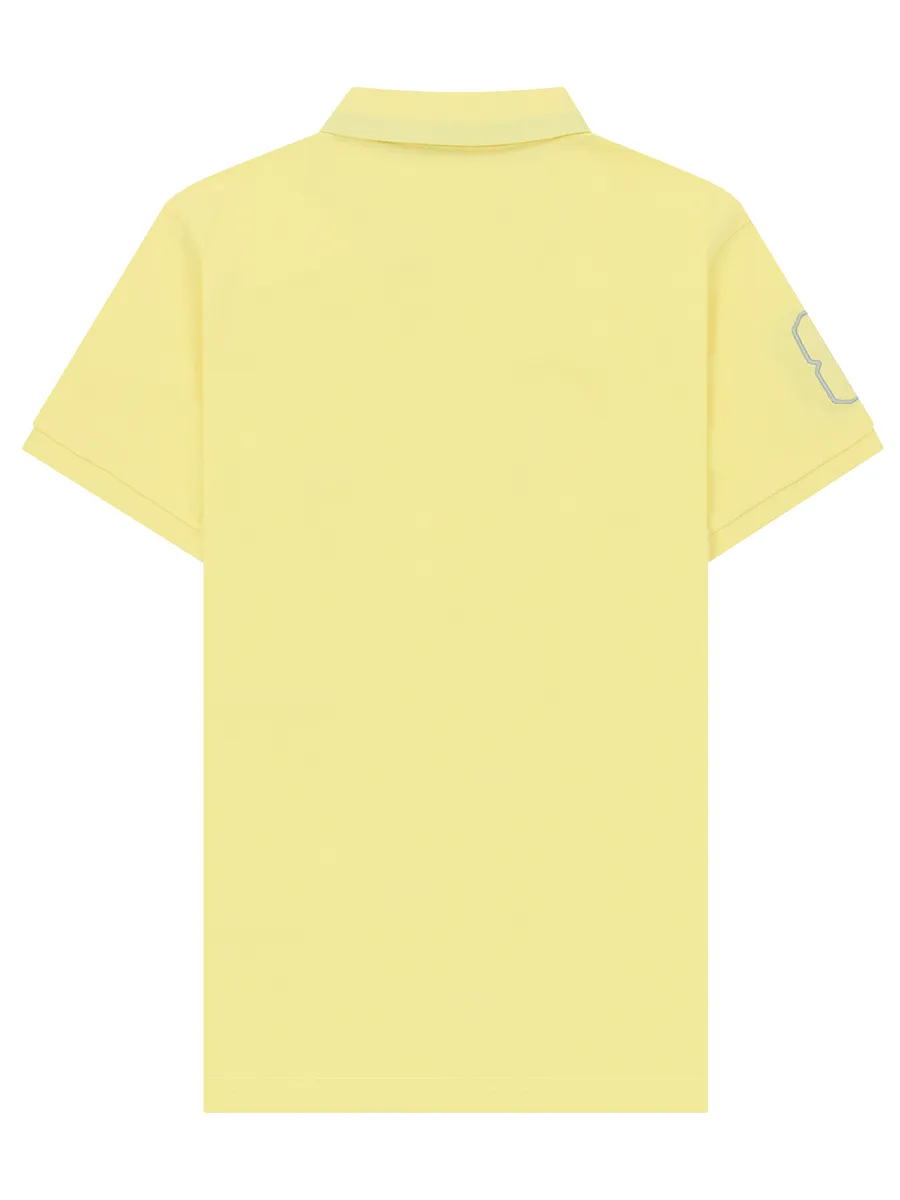 GIORDANO Men's Lycra Pique Embroidery Polo (3D Lion) Mellow Yellow GIORDANO Men's Lycra Pique Embroidery Polo (3D Lion) Mellow Yellow