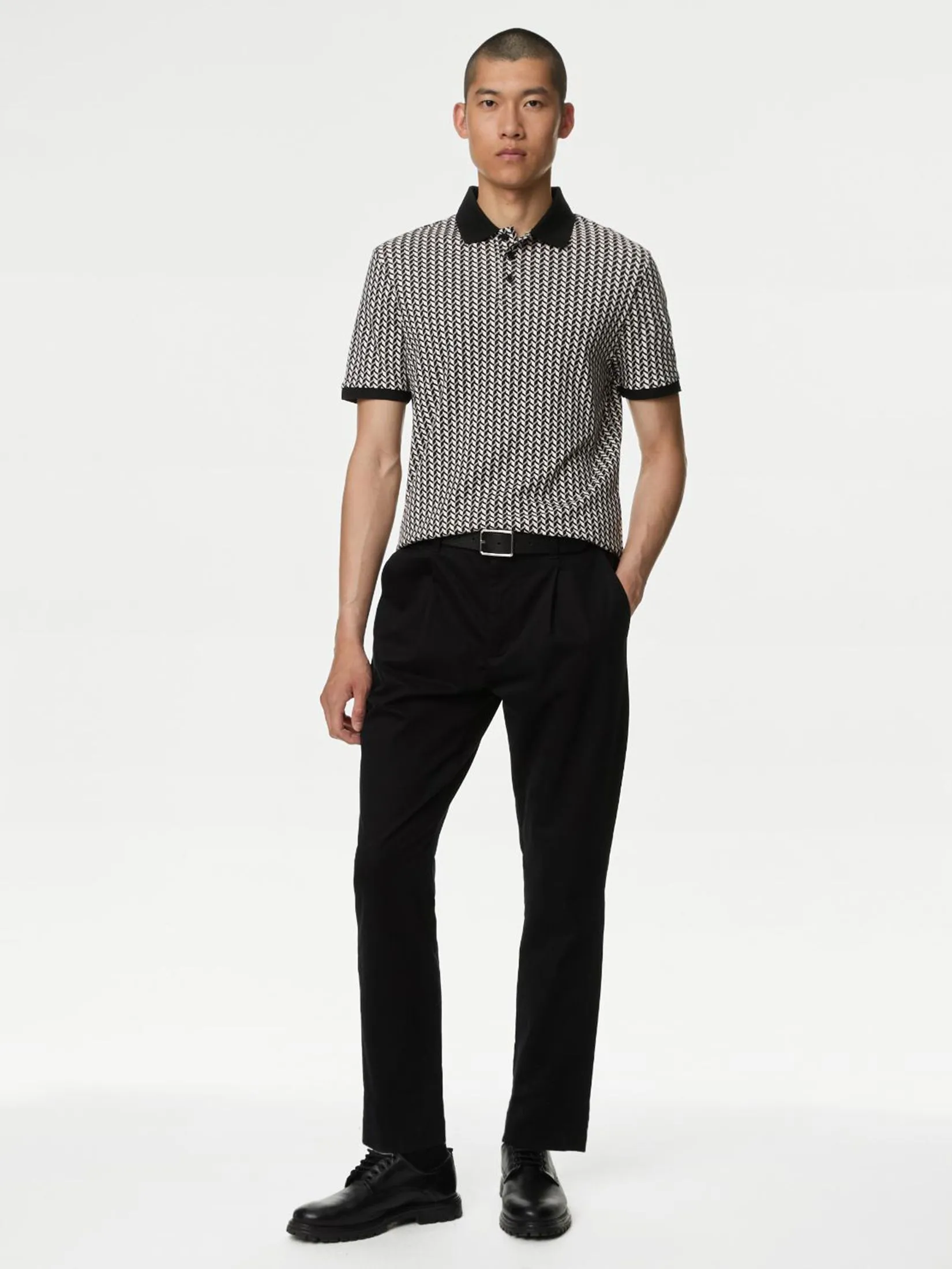 MARKS & SPENCER Men Polo Shirt Pure Cotton Geometric Print MARKS & SPENCER Men Polo Shirt Pure Cotton Geometric Print