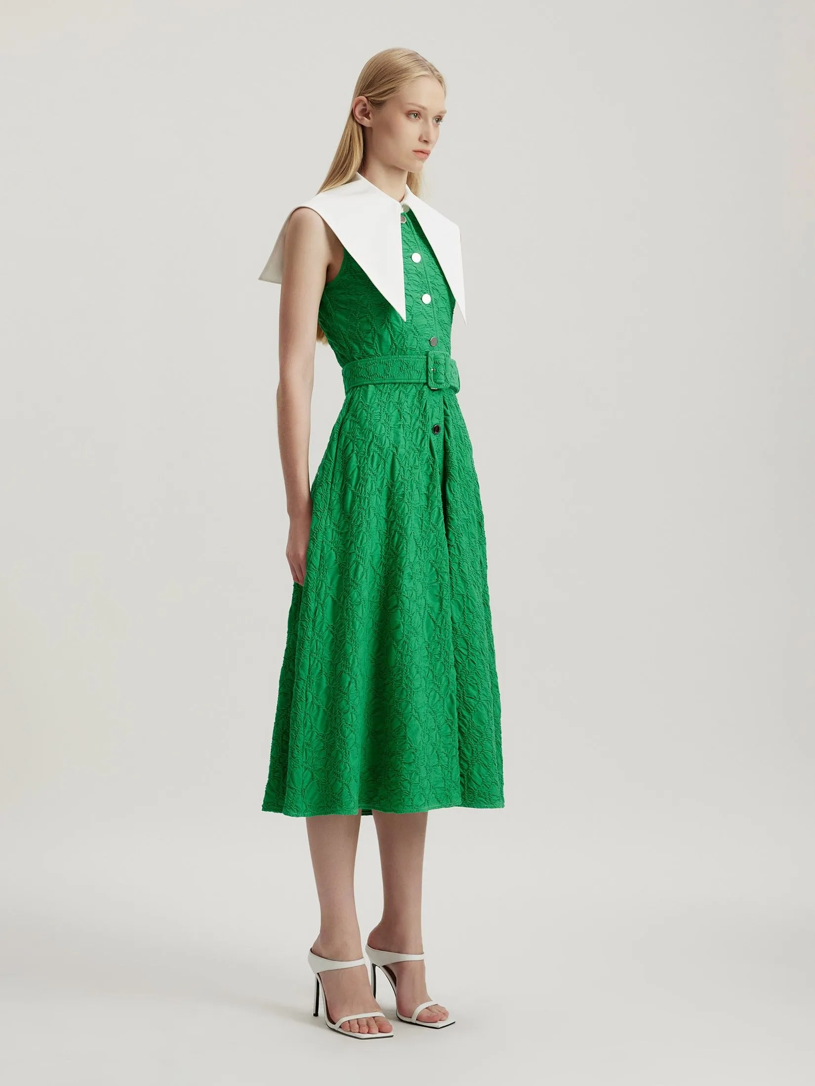 ASAVA (AW24) Pointy Collar Women Dress Green ASAVA (AW24) Pointy Collar Women Dress Green
