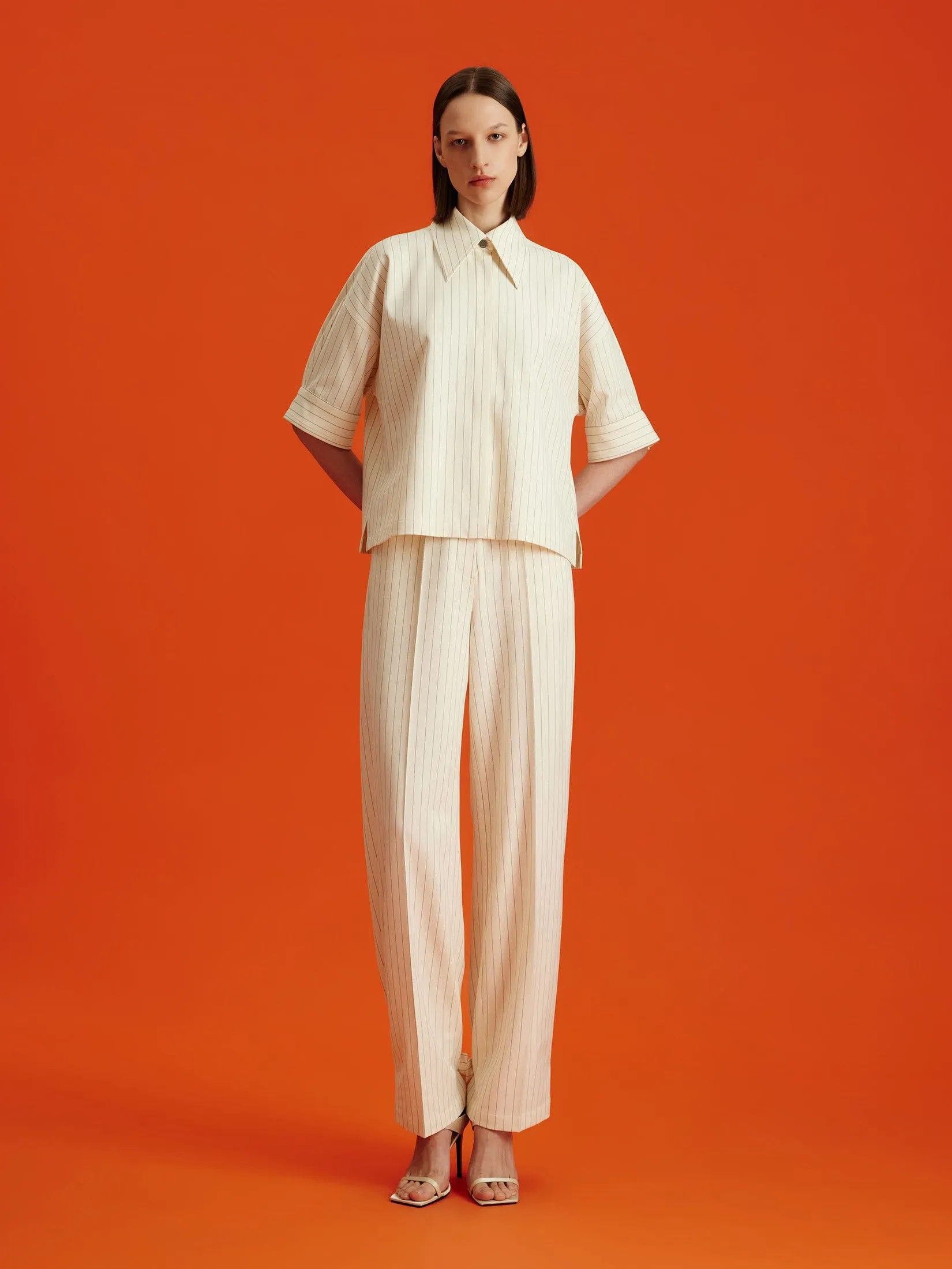 ASAVA (AW24) Pinstriped Button-cuff Women Pants Ivory ASAVA (AW24) Pinstriped Button-cuff Women Pants Ivory