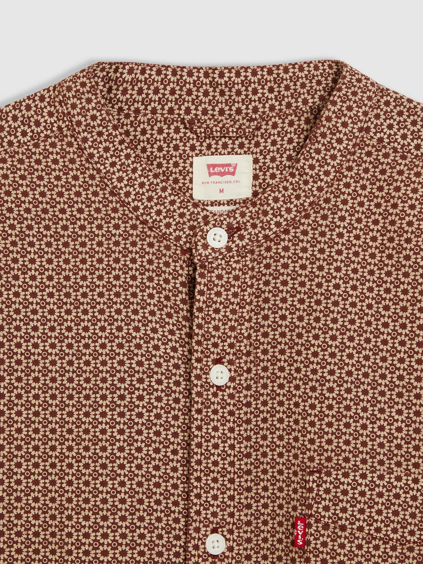 LEVI'S Men's Short-Sleeve Banded Collar Shirt Red LEVI'S Men's Short-Sleeve Banded Collar Shirt Red