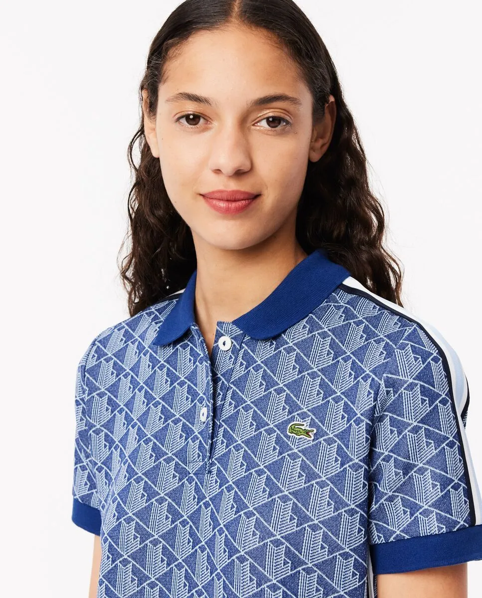 LACOSTE Slim Fit Monogram Jacquard Polo Dress Blue LACOSTE Slim Fit Monogram Jacquard Polo Dress Blue