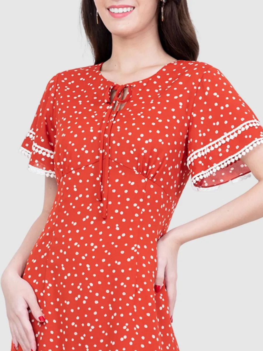 AMILA Women Dress Chiffon Dobby Orange AMILA Women Dress Chiffon Dobby Orange