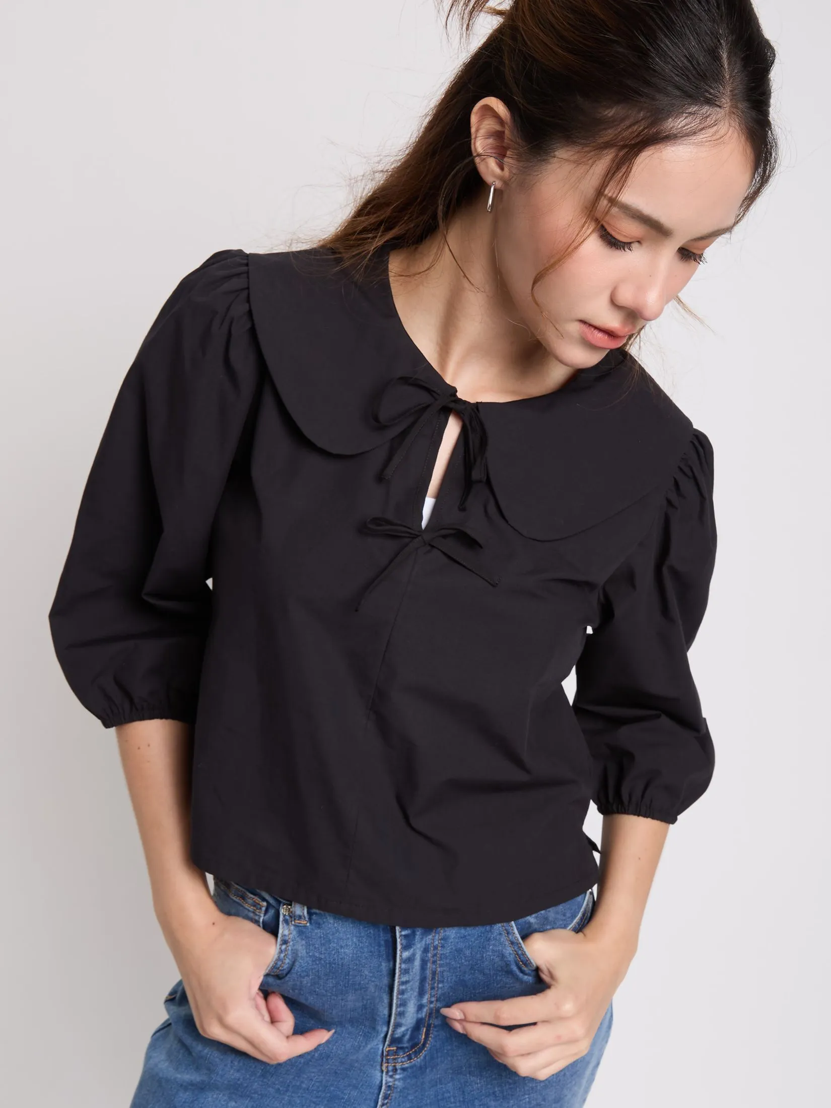FOF Women Blouse Puff Sleeved Tie Detail FOF Women Blouse Puff Sleeved Tie Detail