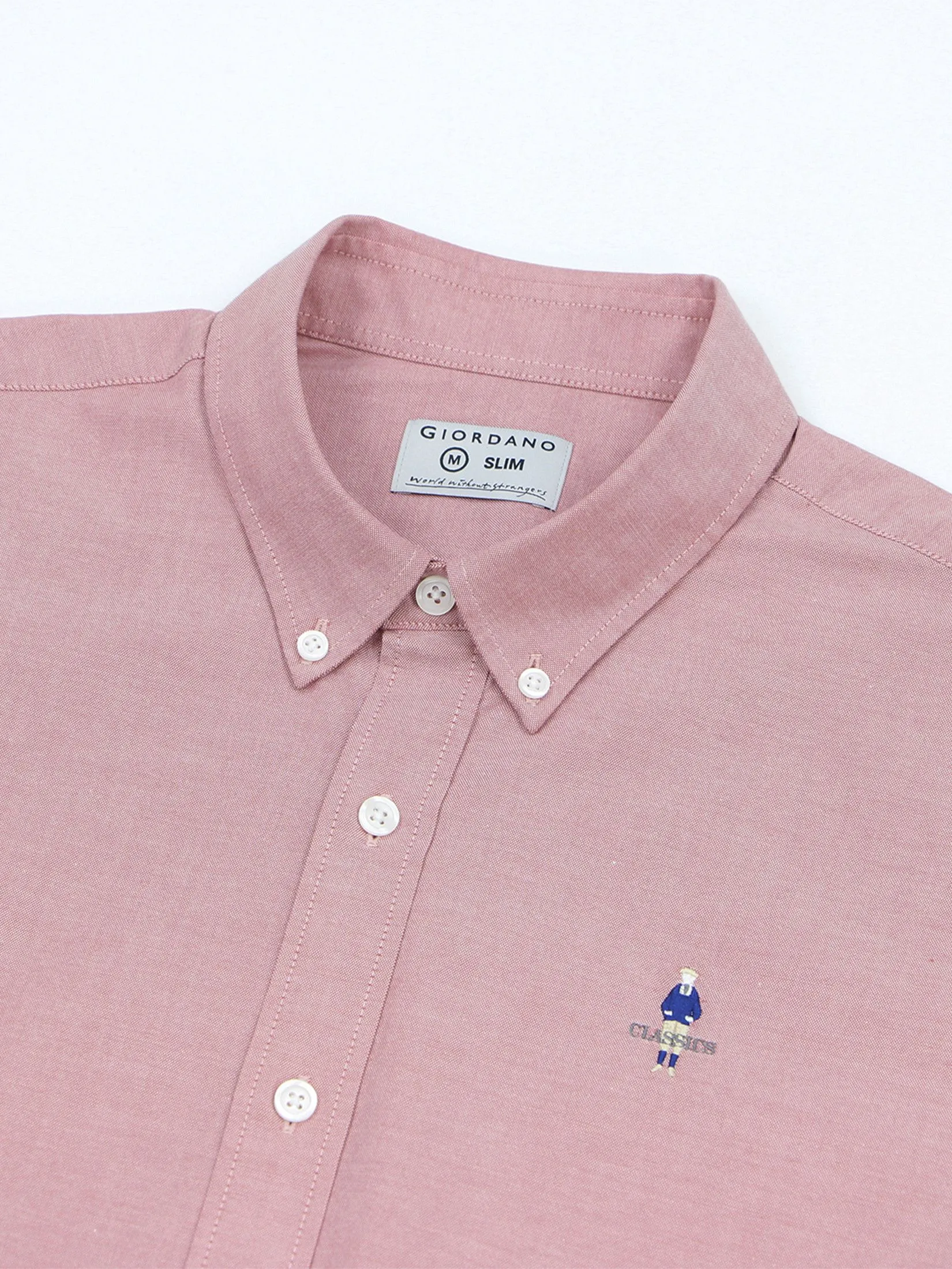 GIORDANO Men's Slim Embroidery Stretch Oxford Shirts (Classic Man) Red GIORDANO Men's Slim Embroidery Stretch Oxford Shirts (Classic Man) Red