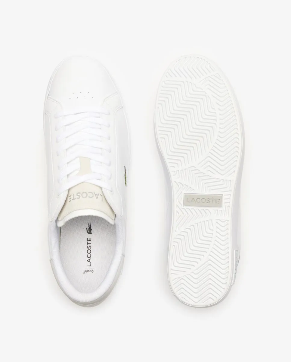 LACOSTE White  Men’s Powercourt Logo Tongue Leather Trainers LACOSTE White  Men’s Powercourt Logo Tongue Leather Trainers